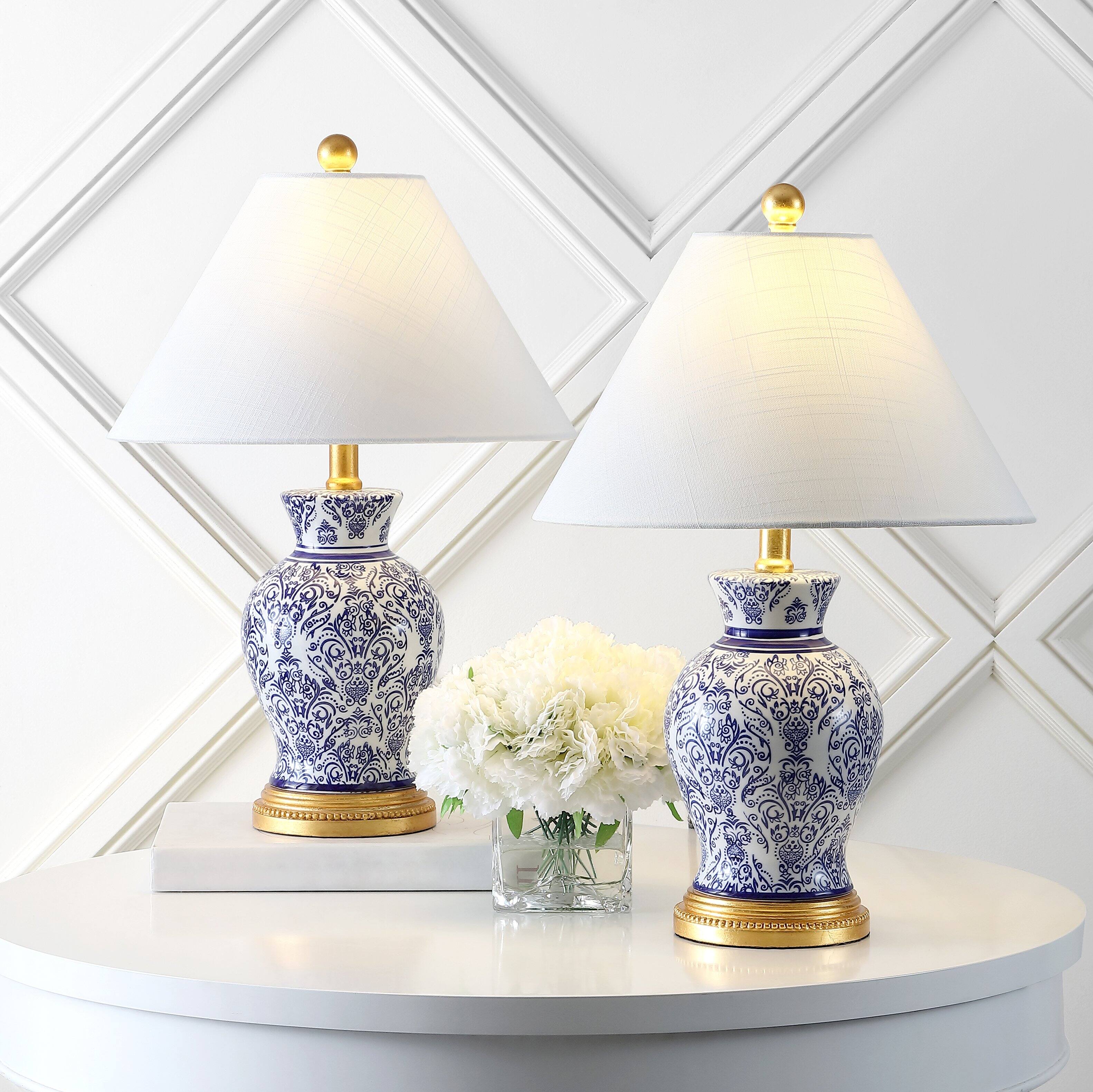 Alt View 1. Jonathan Y - Xia 21" Ceramic/Iron Classic Modern LED Table Lamp, Blue (Set of 2) - Blue/White.
