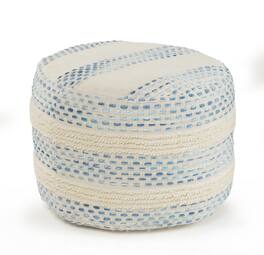 Hivvago - 18 Inch Cotton Blend Ottoman - Blue, Off White