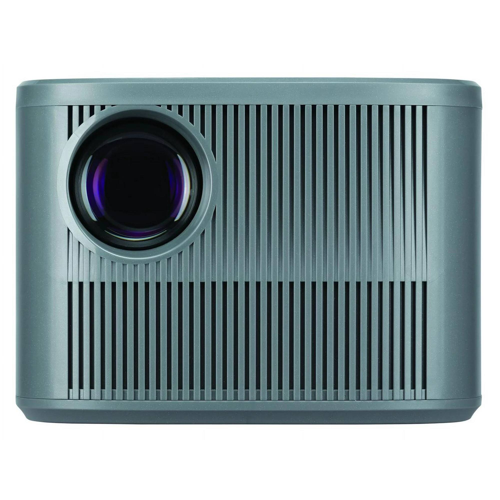 Front. RCA - RPJ185 720P HD Smart Home Theater Projector with ROKU Express Stick, 150 ANSI - Silver.