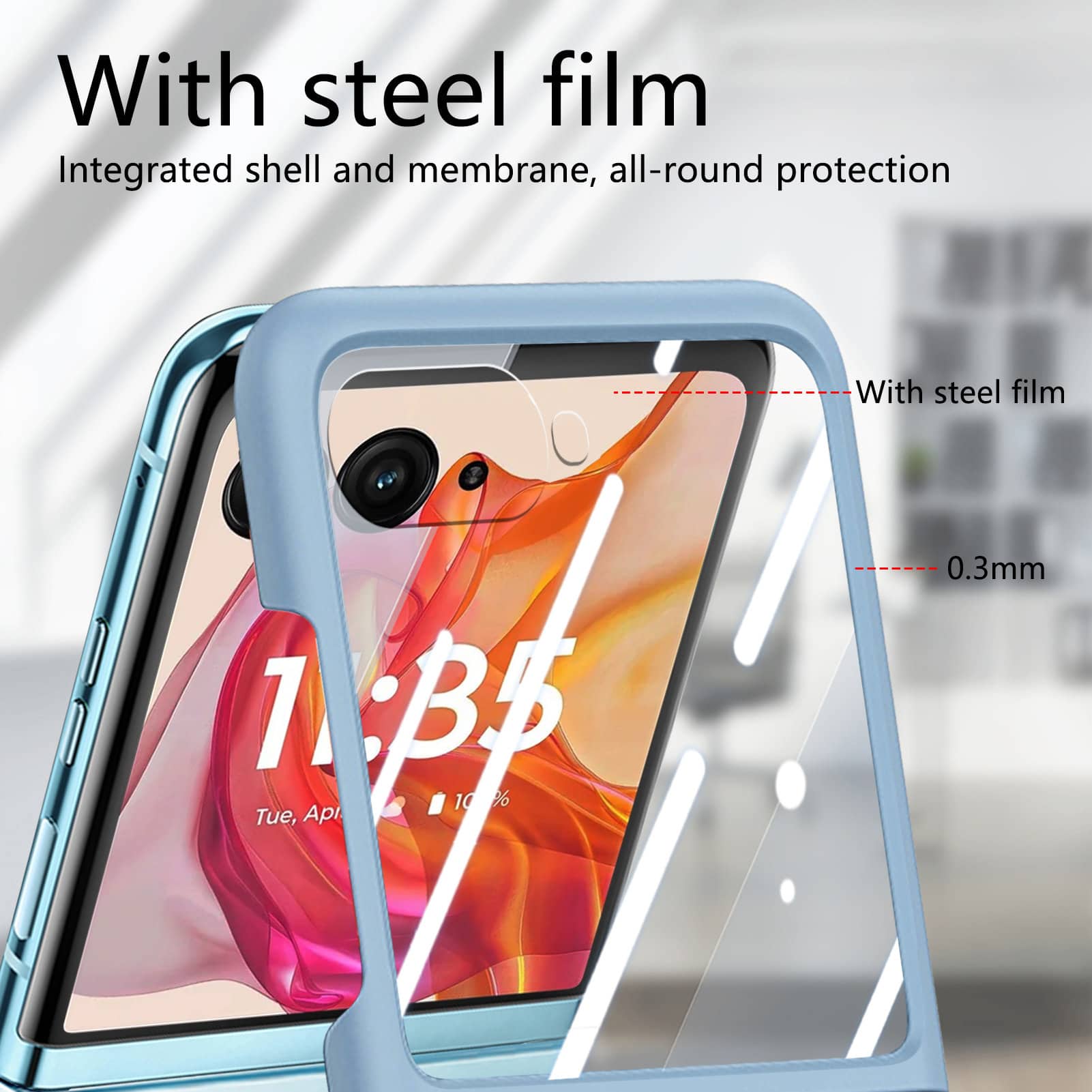 With steel film  
Integrated shell and membrane, all-round protection  

With steel film  
0.3mm  

1:33  
Tue, Apr 10%