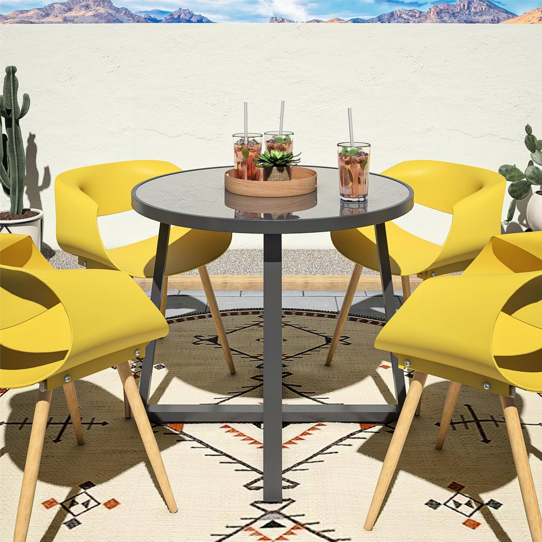 Alt View 9. Ecooso - 35" Round Indoor Outdoor Dining Table with Steel Frame and Glass Top for 4 Person Seating - Dark Gray.