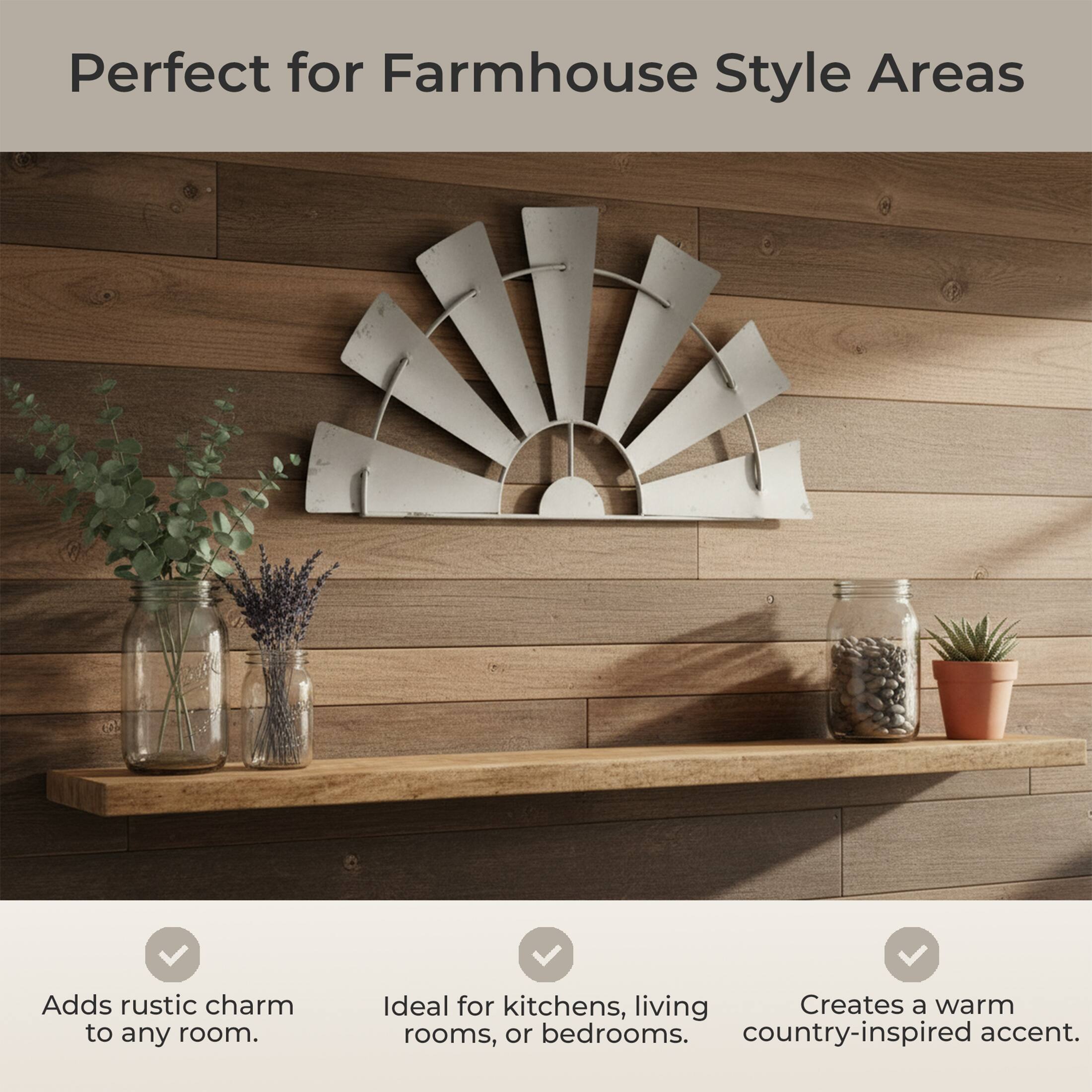 Perfect for Farmhouse Style Areas

- Adds rustic charm to any room.
- Ideal for kitchens, living rooms, or bedrooms.
- Creates a warm country-inspired accent.