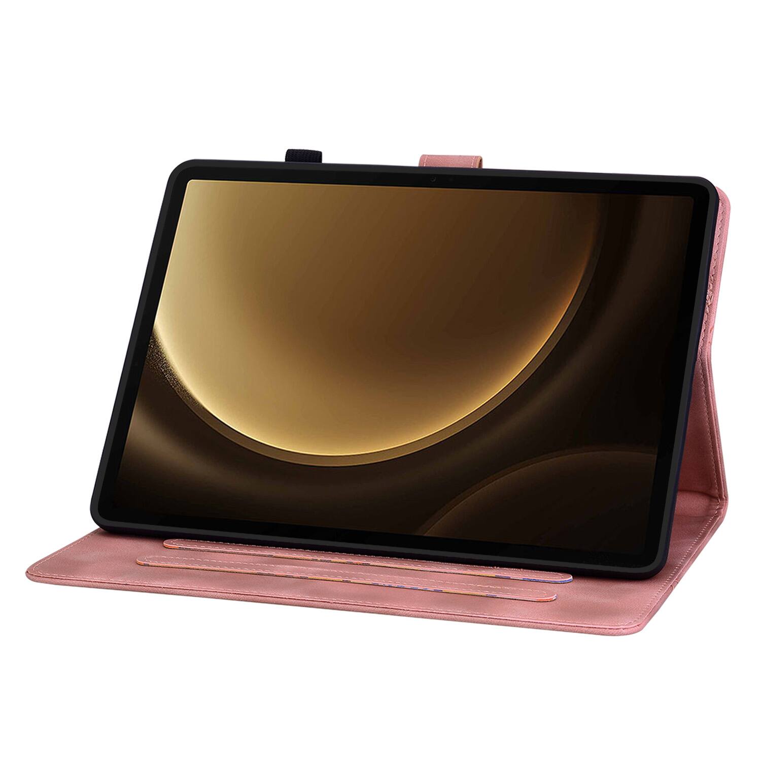 Alt View 1. Dteck - Case for Samsung Galaxy Tab S9 FE+ 12.4" 2023 (SM-X610/X616),Embossed Pattern PU Leather Flip Card Holder Stand Cover - Pink.