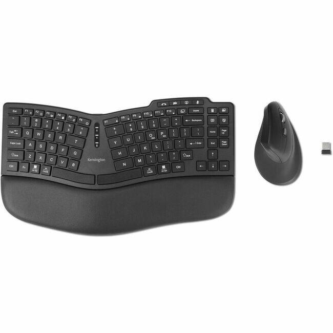 Kensington - Pro Fit Ergo KM675 EQ Wireless Desktop Set - USB Type A Wireless Bluetooth/RF 2.40 GHz Keyboard - Black - USB - Unknown