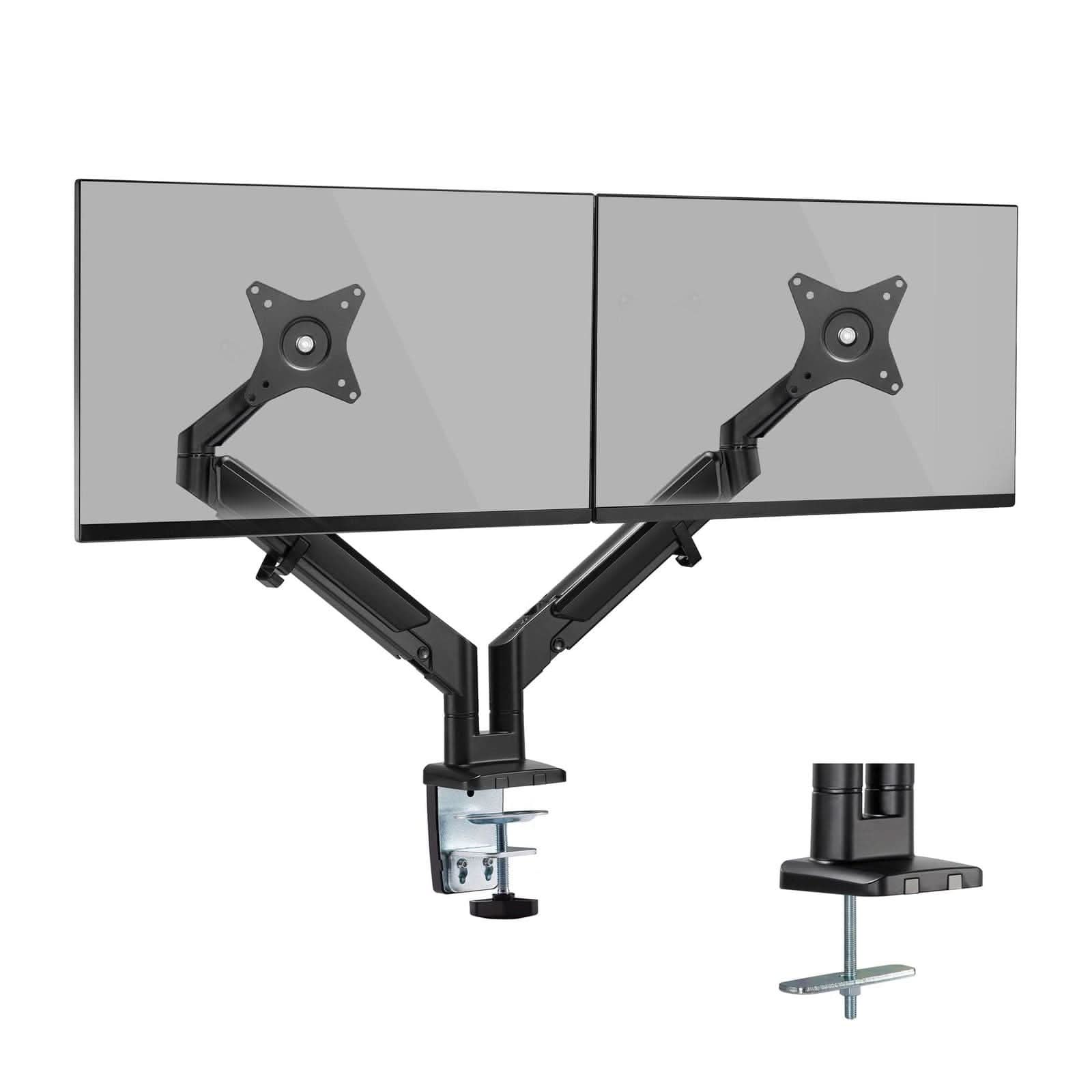 Front. Mount-It! - Dual Monitor Mount With Low Profile Dual Monitor Mount with Gas Spring Arms for Two Screens - Black.