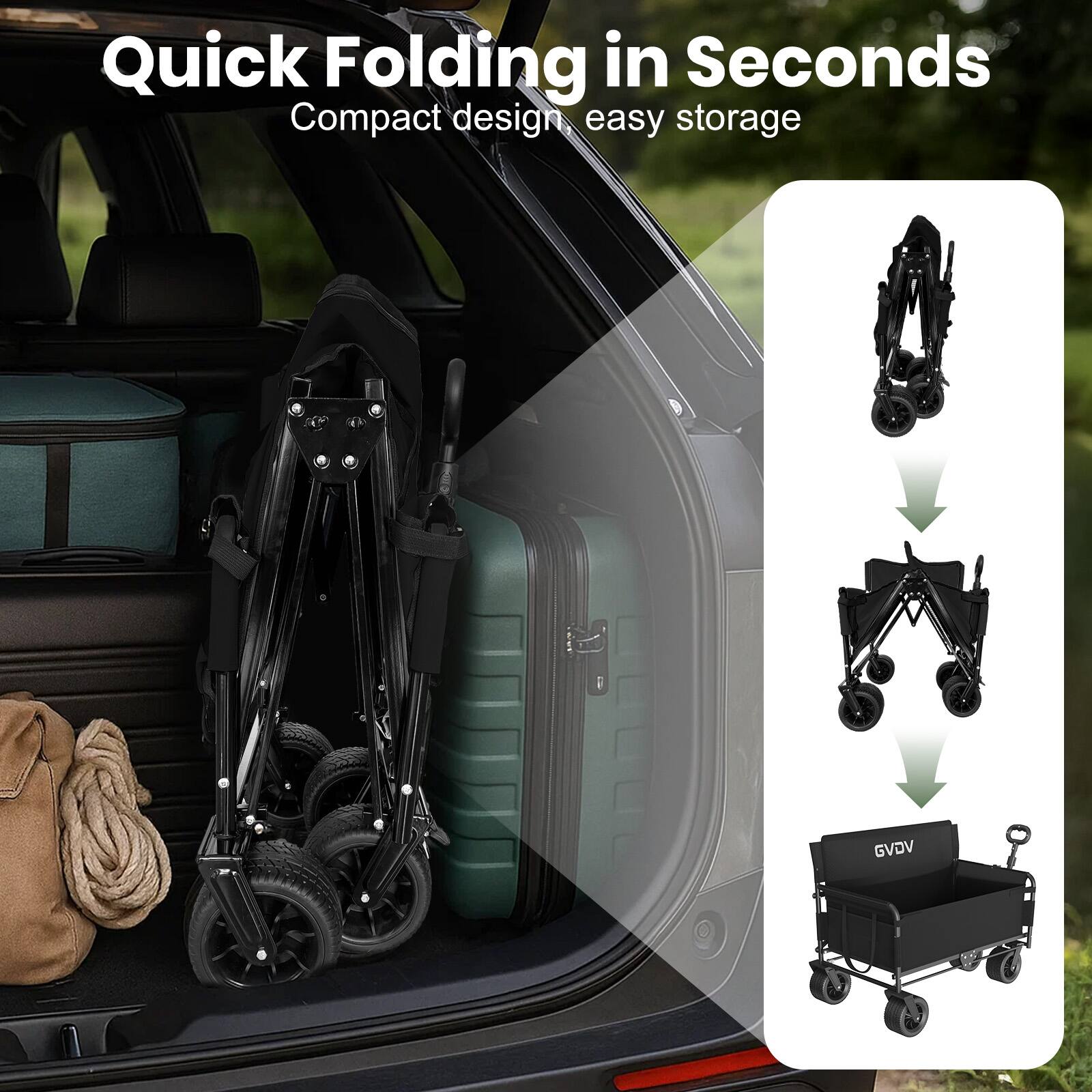 Quick Folding in Seconds  
Compact design, easy storage