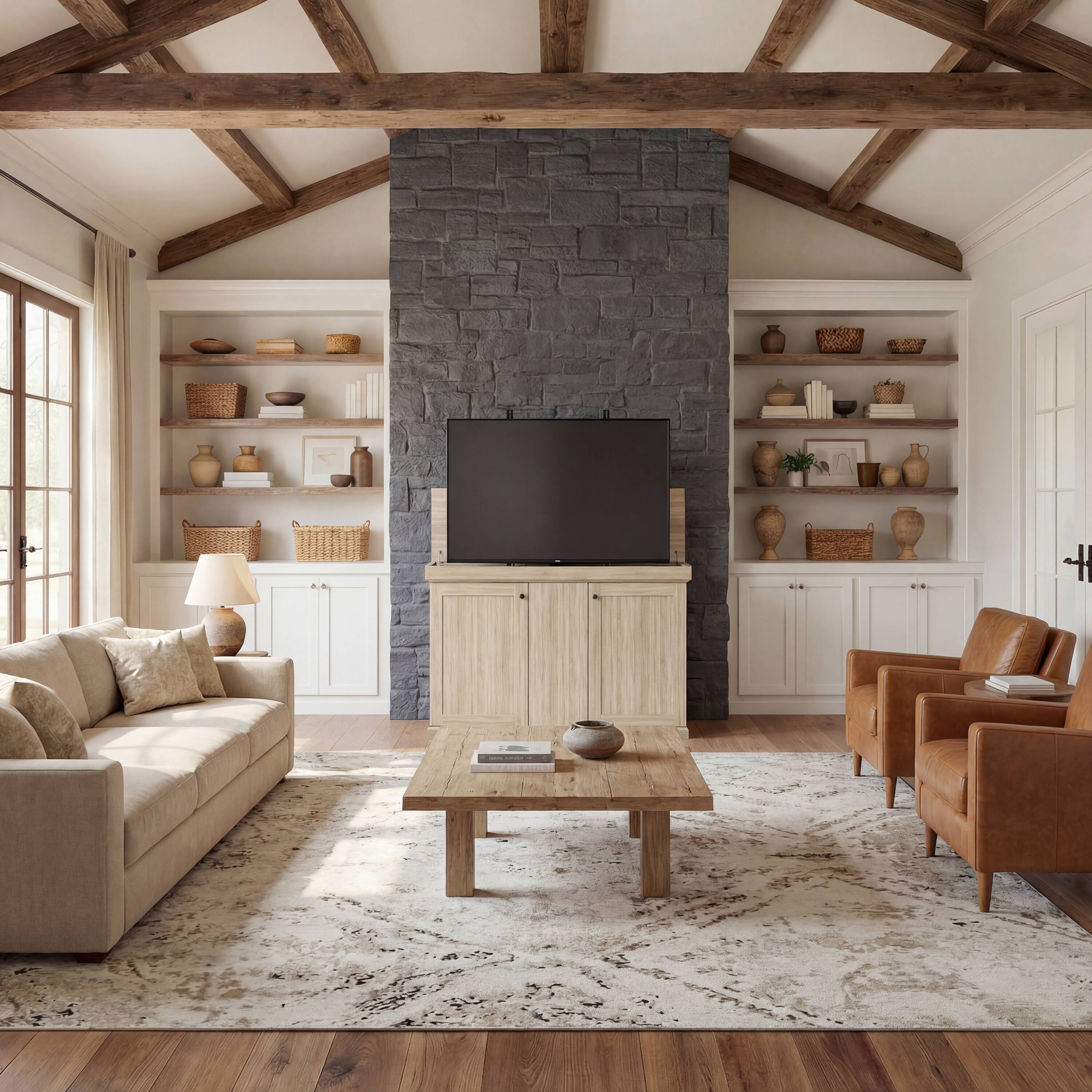 Alt View 1. Famapy - Smart Lift TV Cabinet for Up to 50 Inch TV, Remote Control Media Console with Hidden Storage Entertainment Center - Wooden.