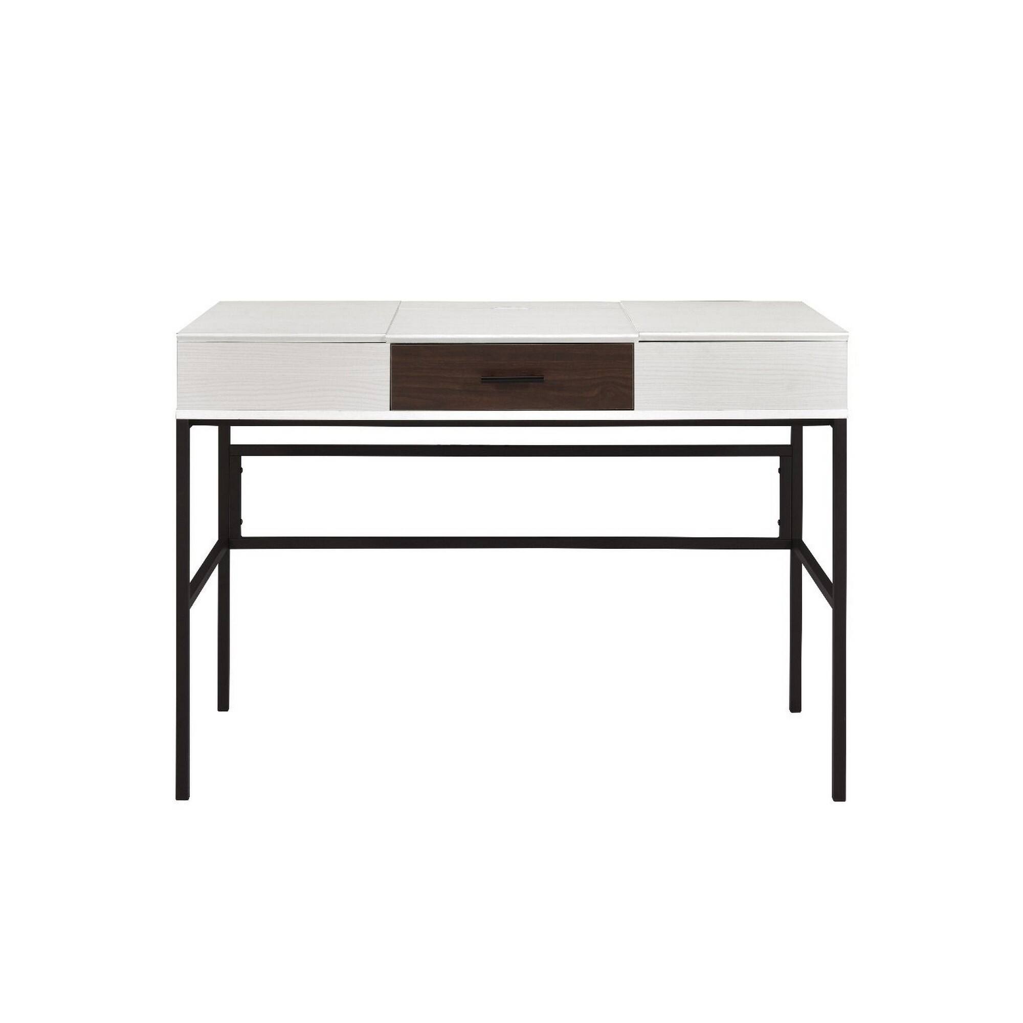 Angle. Manhattan Lane - Writing Desk with 2 Hinged Top Storage Compartments, White and Black - White and Black.