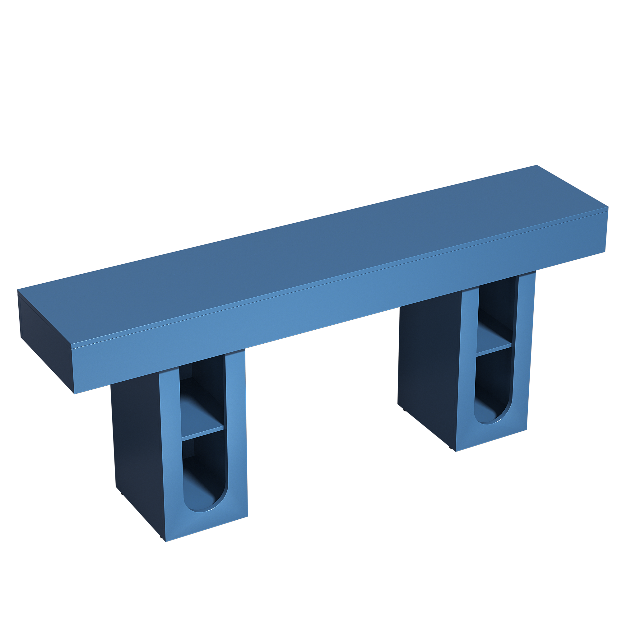 Back. Whisen - 71-Inch Long Console Table with Built-in Power Outlet and Adjustable Shelves-Blue - Blue.
