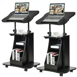 Costway - Set of 2 Sit-to-Stand Laptop Desk Cart Rolling Mobile Height Adjustable - Black