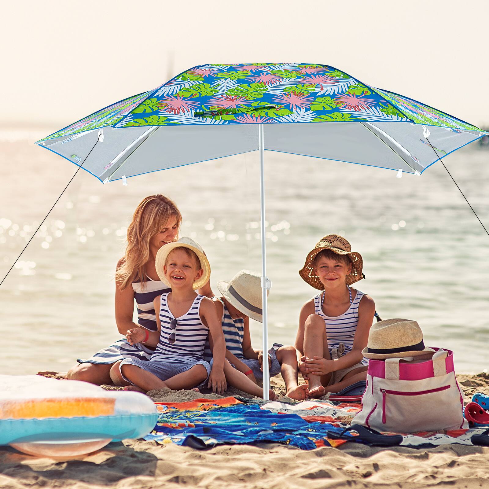 Alt View 3. Costway - Costway Portable Beach Tent for 2-4 People 2-In-1 Sun Canopy with Floor Roll-Up Windows Dual Side Flaps Carry Bag - Multicolour.