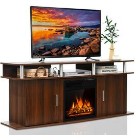 Costway - 63" Fireplace TV Stand W/18" 1500W Electric Fireplace up to 70" - Walnut
