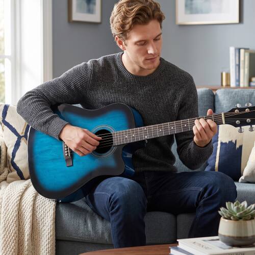 Alt View 4. Winado - Full-Size D Style Cutaway Acoustic Electric Guitar with Amp, Basswood Body, 41in for Beginners With Gig Bag - Blue.