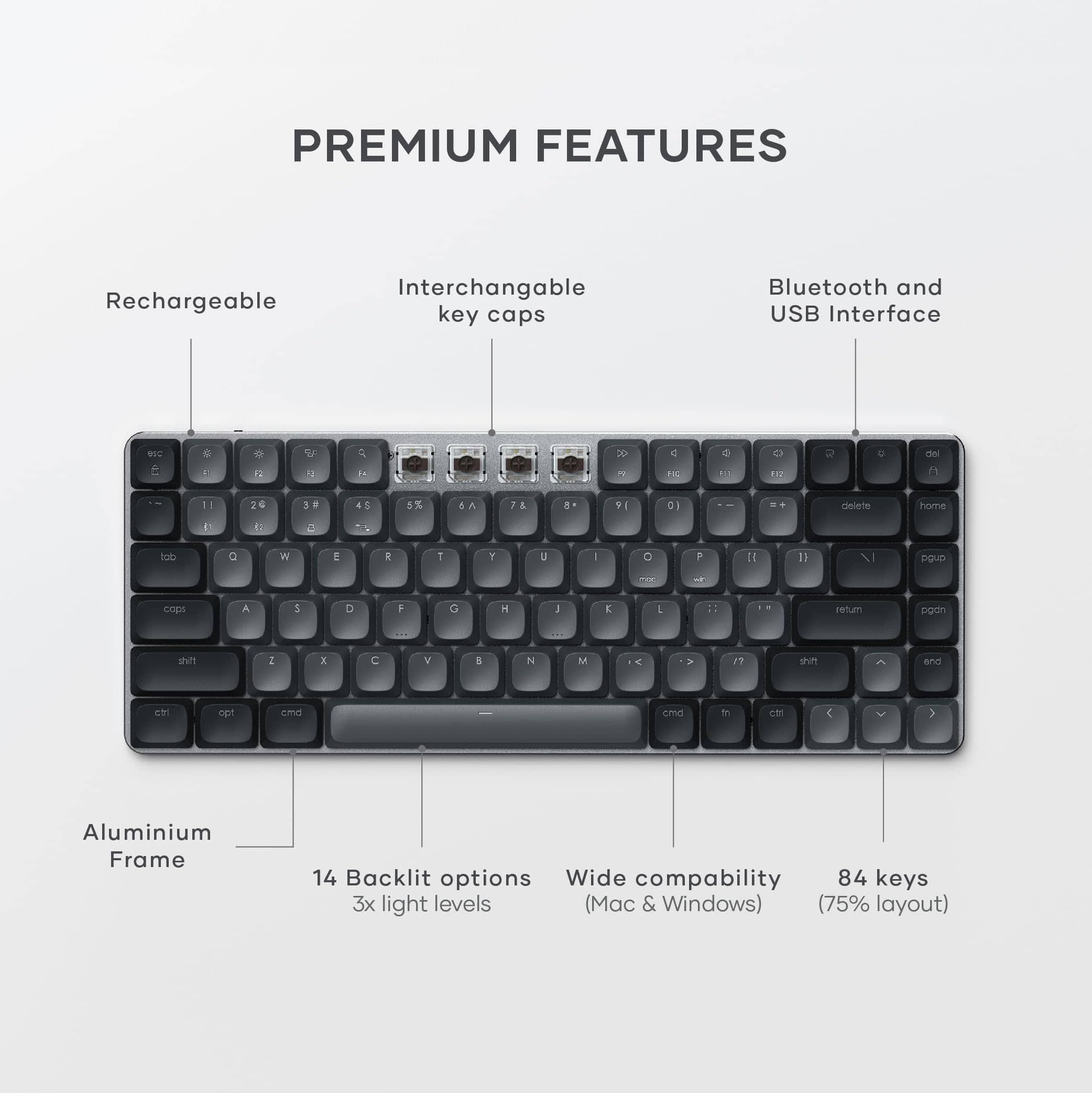 Satechi SM1 75% Mechanical Keyboard, Backlit Bluetooth/2.4GHz/USB