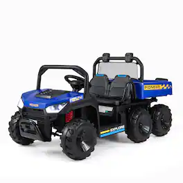 Costway - 24V 2-Seater Ride on Dump Truck,4WD Kids Ride on Car with Electric Dump Bed - Navy Blue