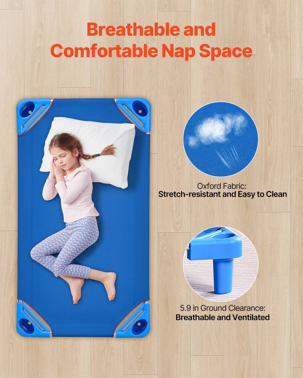 Breathable and Comfortable Nap Space

Oxford Fabric: Stretch-resistant and Easy to Clean

5.9 in Ground Clearance: Breathable and Ventilated