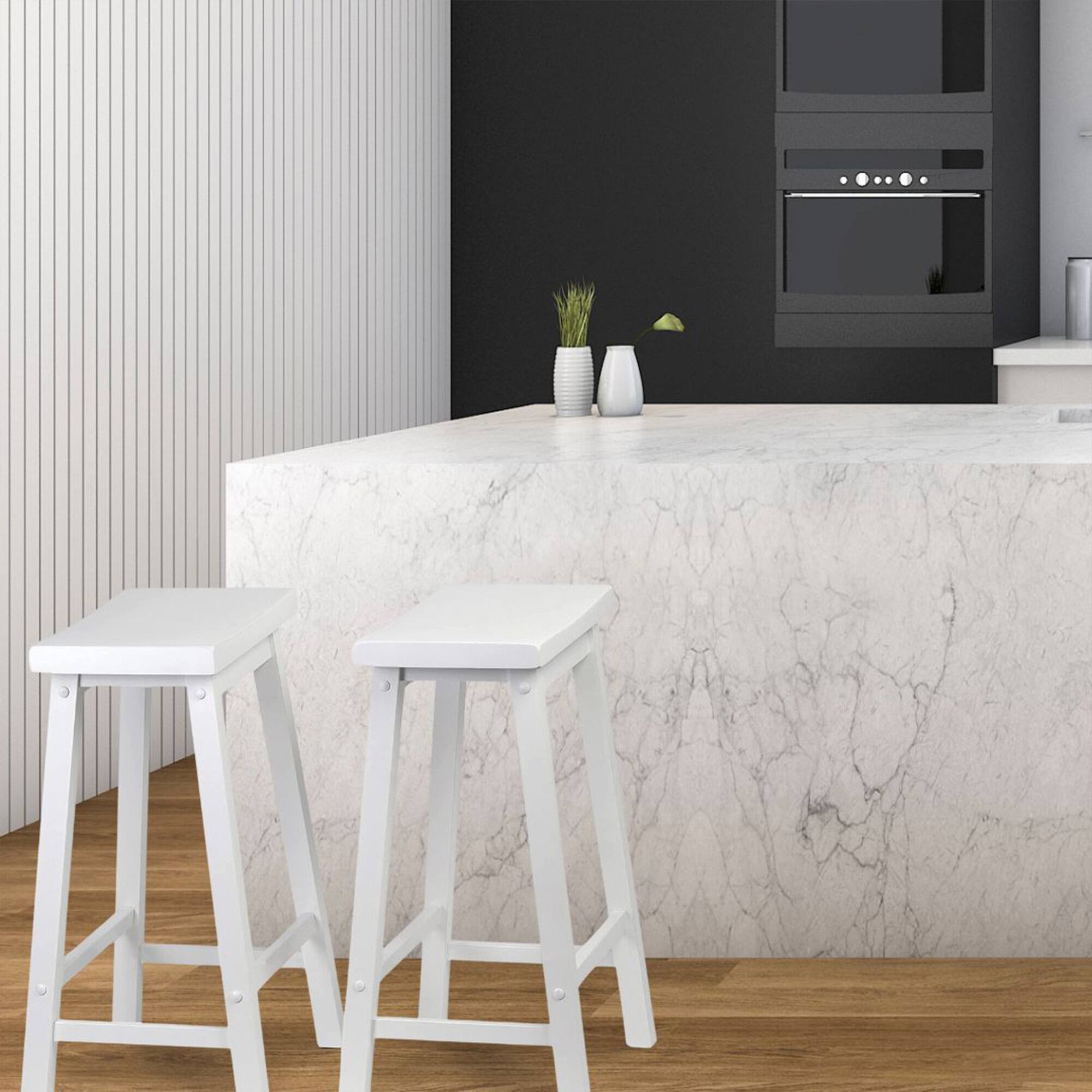 Alt View 2. PJ Wood - PJ Wood Classic Saddle-Seat 24" Tall Kitchen Counter Stools, White, (Set of 2) - White.