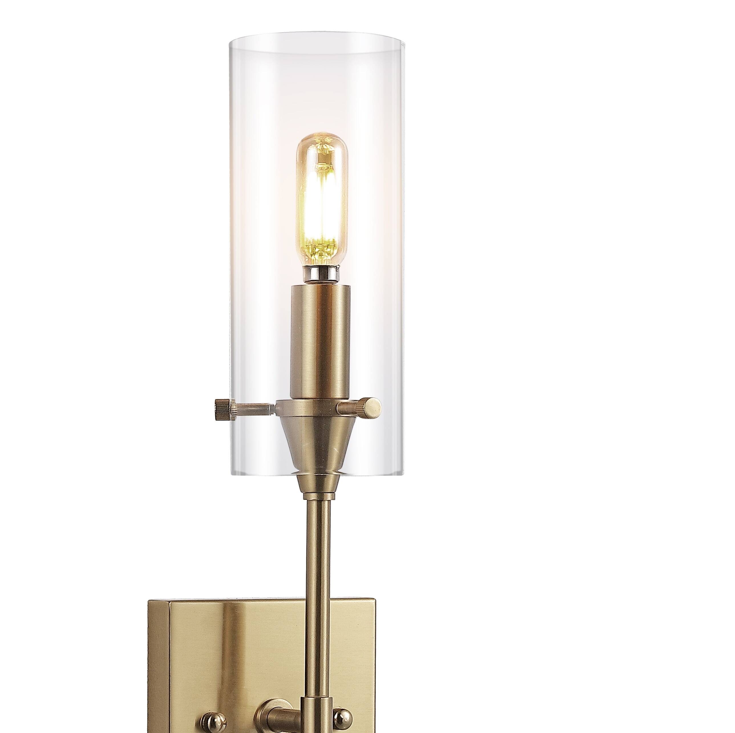 Alt View 4. Jonathan Y - Cato 4.5" 1-Light Bohemian Farmhouse Iron/Glass LED Vanity, Brass Gold/Clear - Brass Gold.