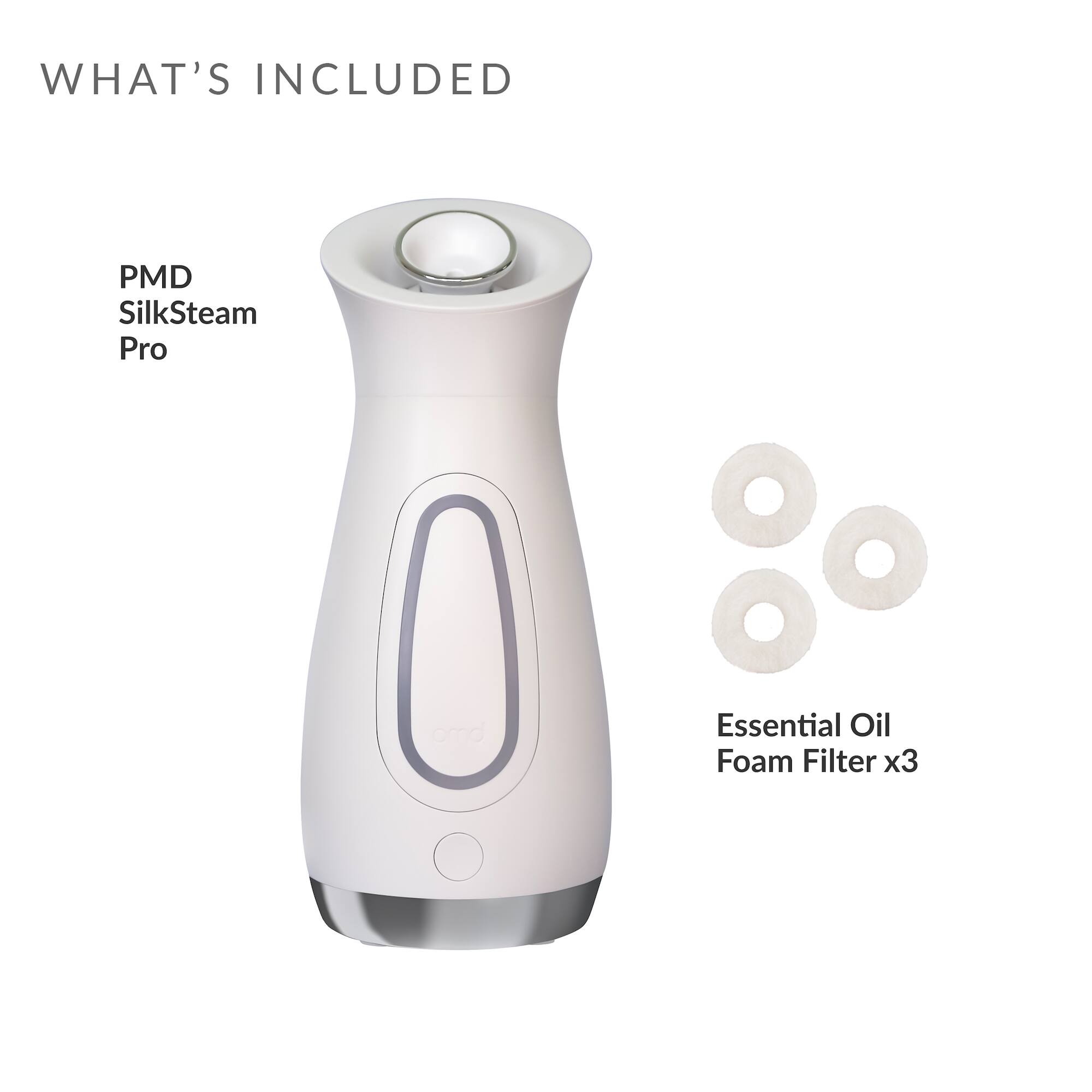 What's included: PMD SilkSteam Pro, Essential Oil Foam Filter x3