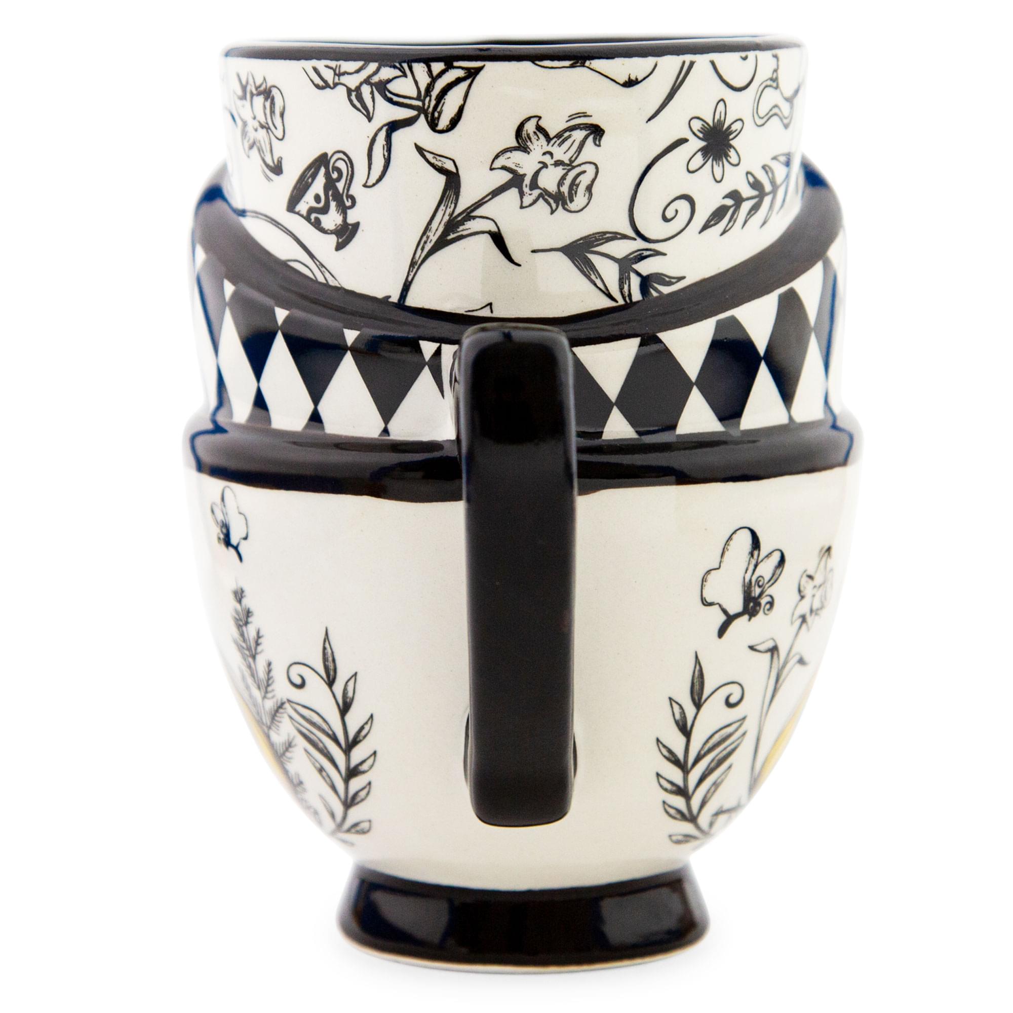 Alt View 1. Disney - Disney Alice in Wonderland Monochrome Stacked Teacups Sculpted Ceramic Mug - Black.