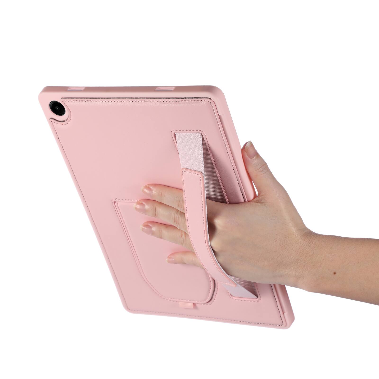 Left. UUCOVER - Case for Samsung Galaxy Tab A11+ 11-inch 2025 (SM-X230/X236/X238) Shockproof PU Leather Hand Strap Kickstand Cover - Pink.