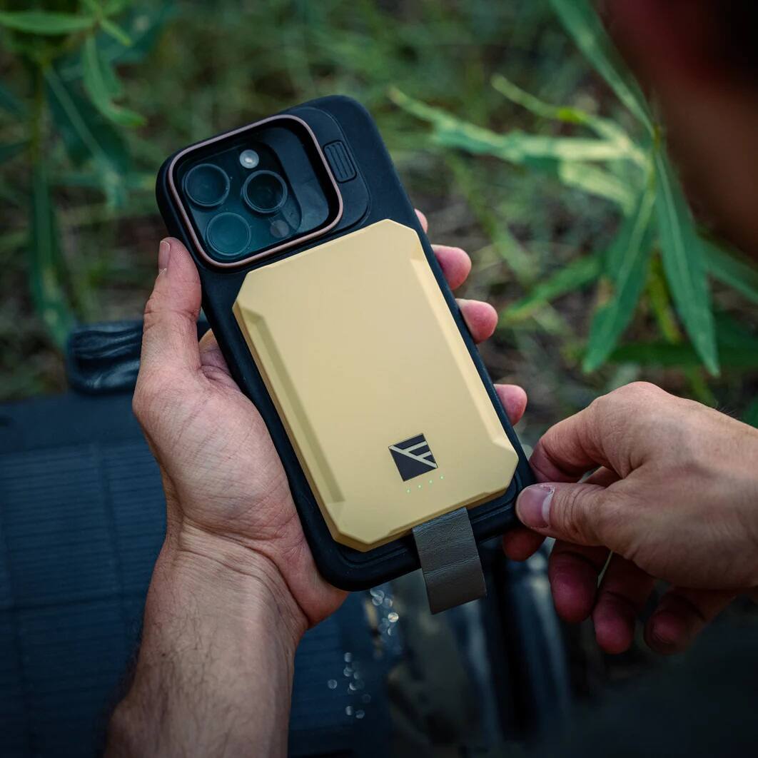 Angle. Dark Energy - Poseidon Nano Portable Charger | Compatible with MagSafe with 3,000 mAh Capacity | Additional Fast Charging USB-C Output - Desert Tan.