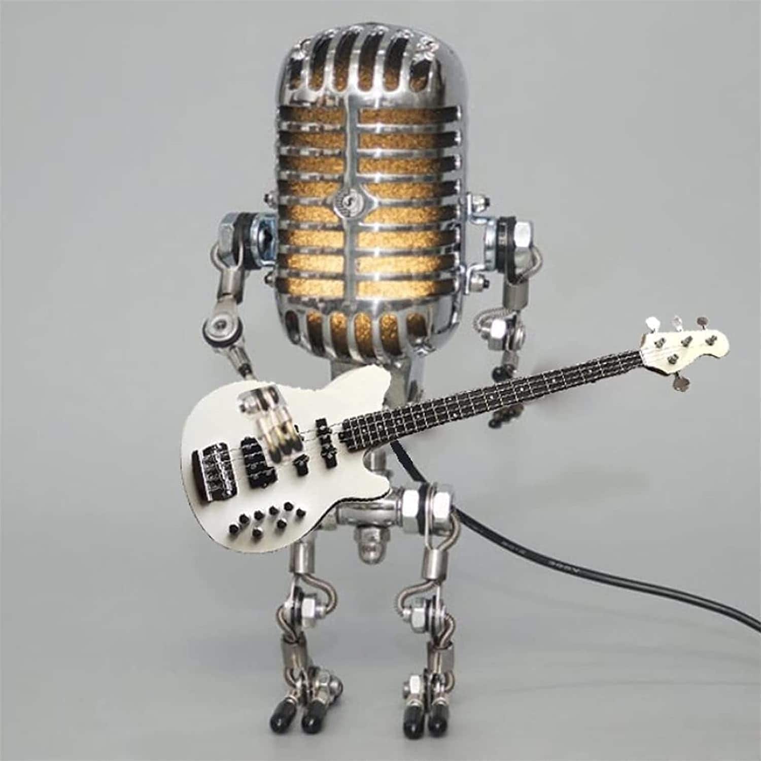 Comfort Essence - Vintage Microphone Guitar Robot Lamp Music Gifts For Men Cool Lovers Light Home Decor Nightstand Desk Bedroom - White