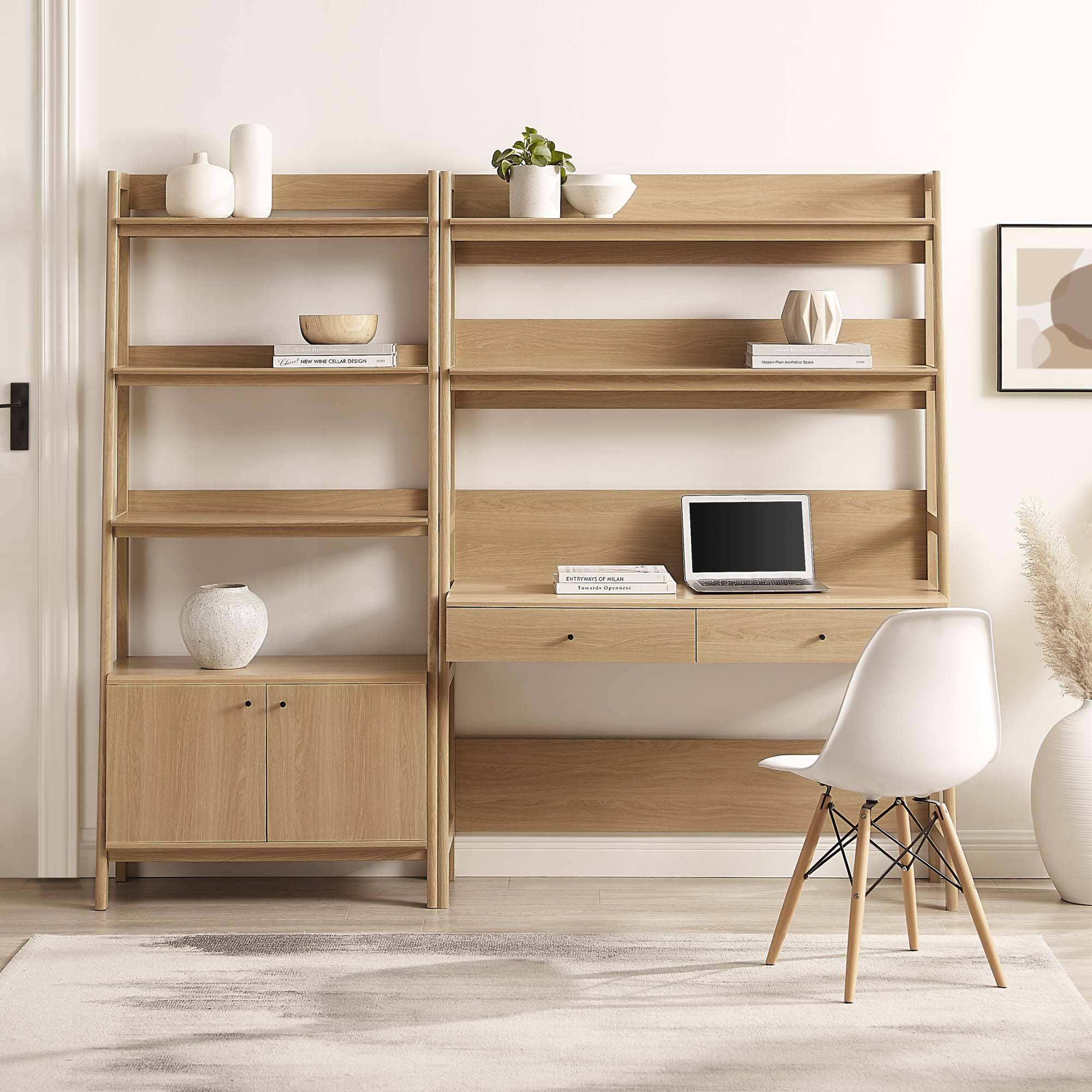 Left. Modway - Bixby 2-Piece Wood Office Desk and Bookshelf by Modway - Oak.