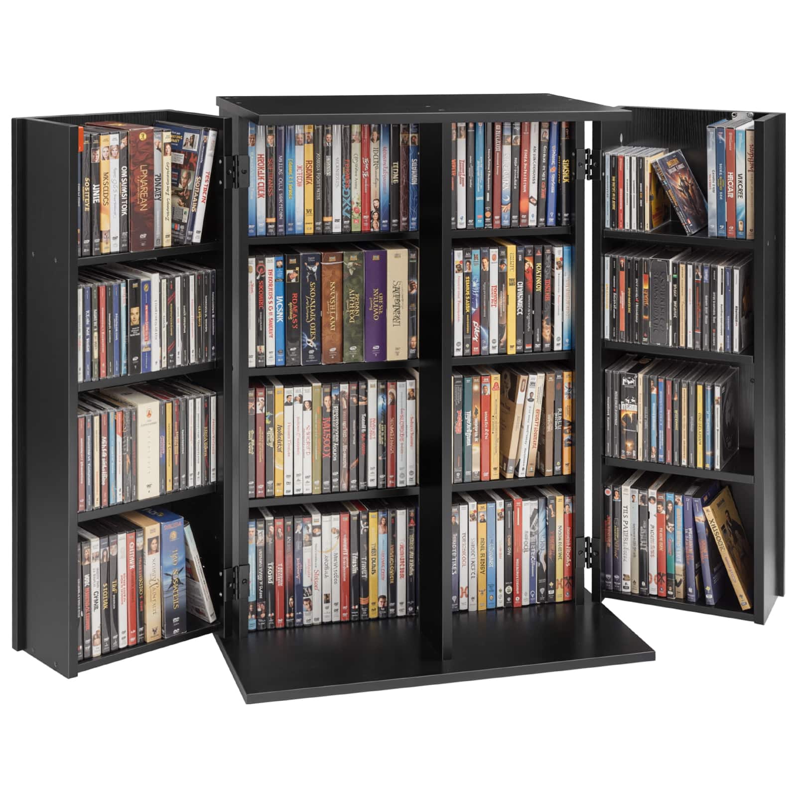 VEVOR - Media Storage Cabinet, 4-Tier DVD Shelf Organizer, 24.02 x 14.49 x 33.31 in Multimedia Storage Organizer for CDs, DVDs - Black