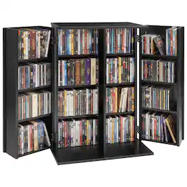 VEVOR - Media Storage Cabinet, 4-Tier DVD Shelf Organizer, 24.02 x 14.49 x 33.31 in Multimedia Storage Organizer for CDs, DVDs - Black