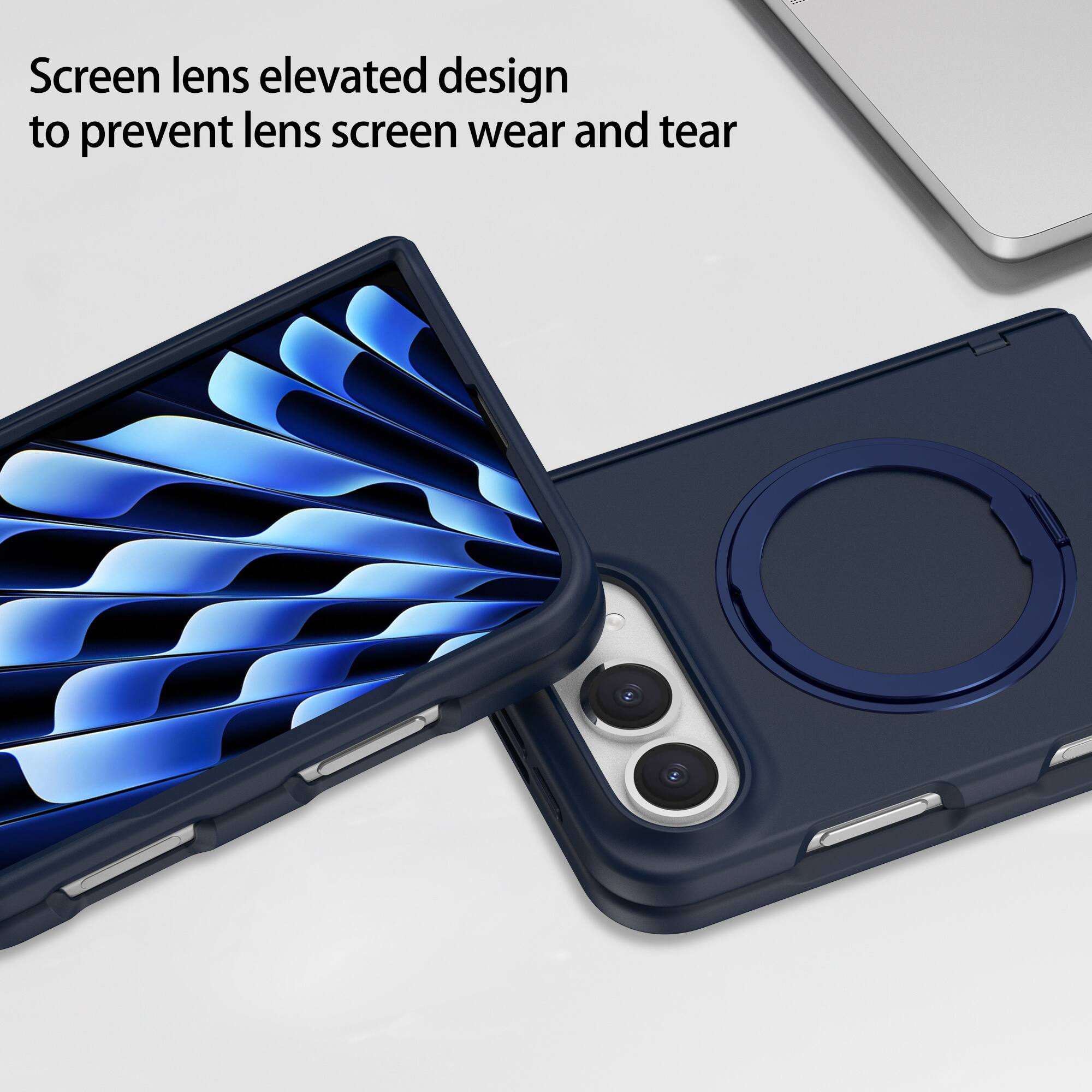Screen lens elevated design to prevent lens screen wear and tear