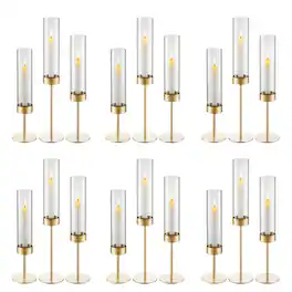 VEVOR - Hurricane Candle Holders Set of 18, Gold Metal Stand with Clear Glass Cylinders, Elegant Tiered Centerpieces Wind - Transparent;Gold