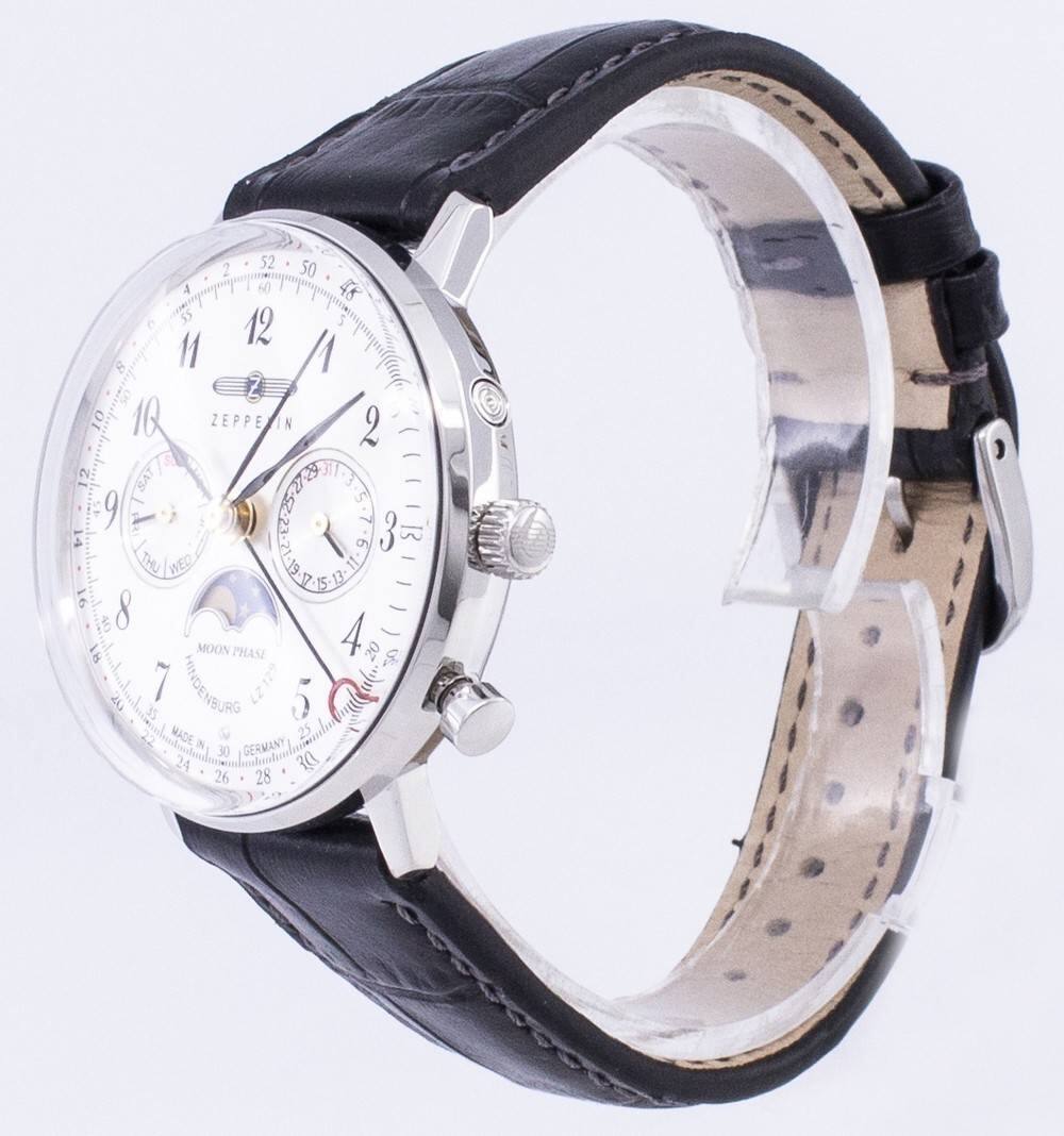 2 52 50 A 4 48 5 12 & 11 1 Z 10 1 ZEPPELIN 2 5 29 31 12 SAT 1 U 9 S2-23 25 14 12 9 3 THU WED 19-17 1 15 13 16 40 8 R1 MOON PHASE 4 20 oE d0 7 MINDENBURG 5 MADE 25 N 30 GERMANY 24 DE 26 28

Corrected text based on the image:

- ZEPPELIN
- MOON PHASE
- MINDENBURG
- MADE IN GERMANY
- 24 DE 26 28