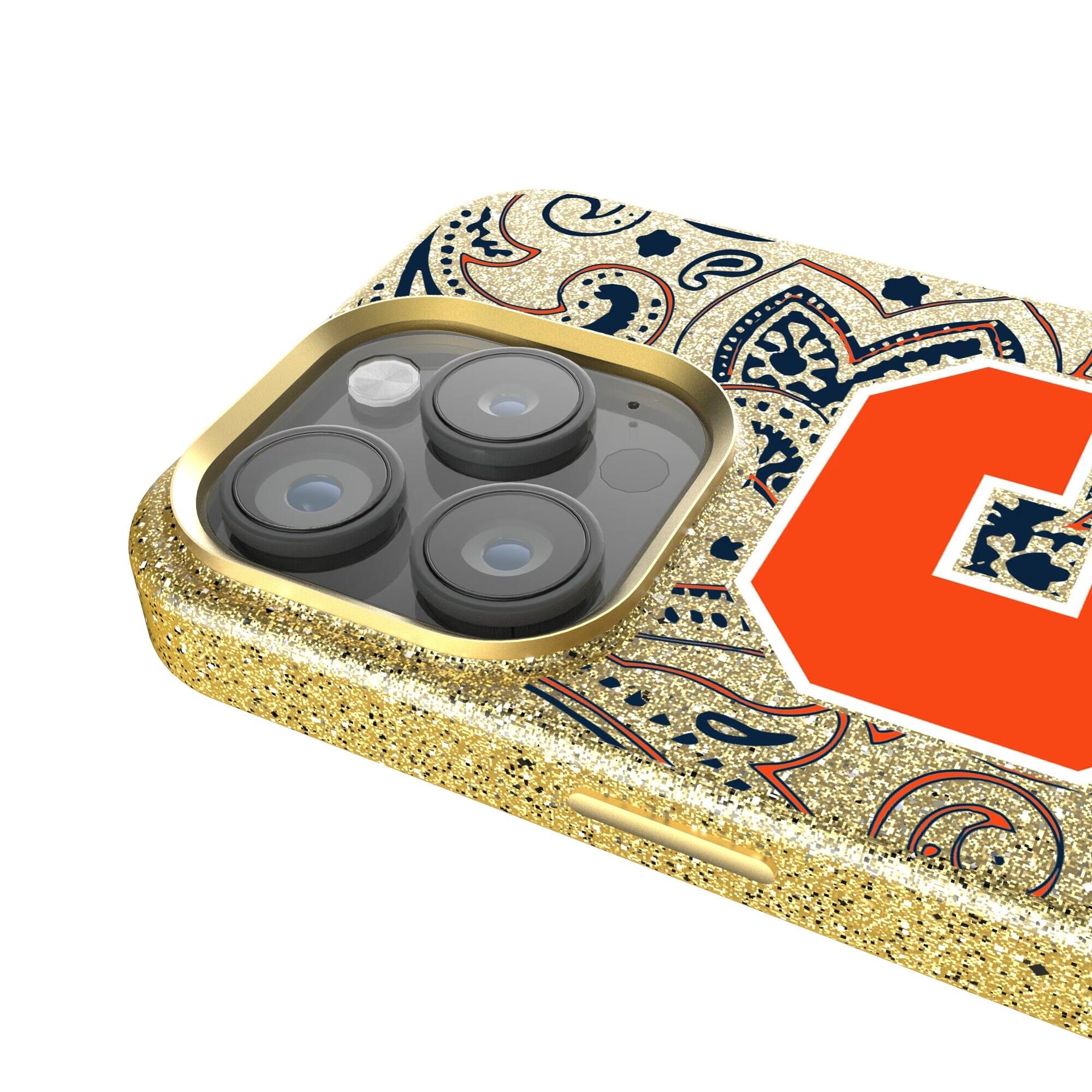 Alt View 3. Keyscaper - Syracuse Orange Paisley Bling iPhone Case - 16 Pro - Gold.