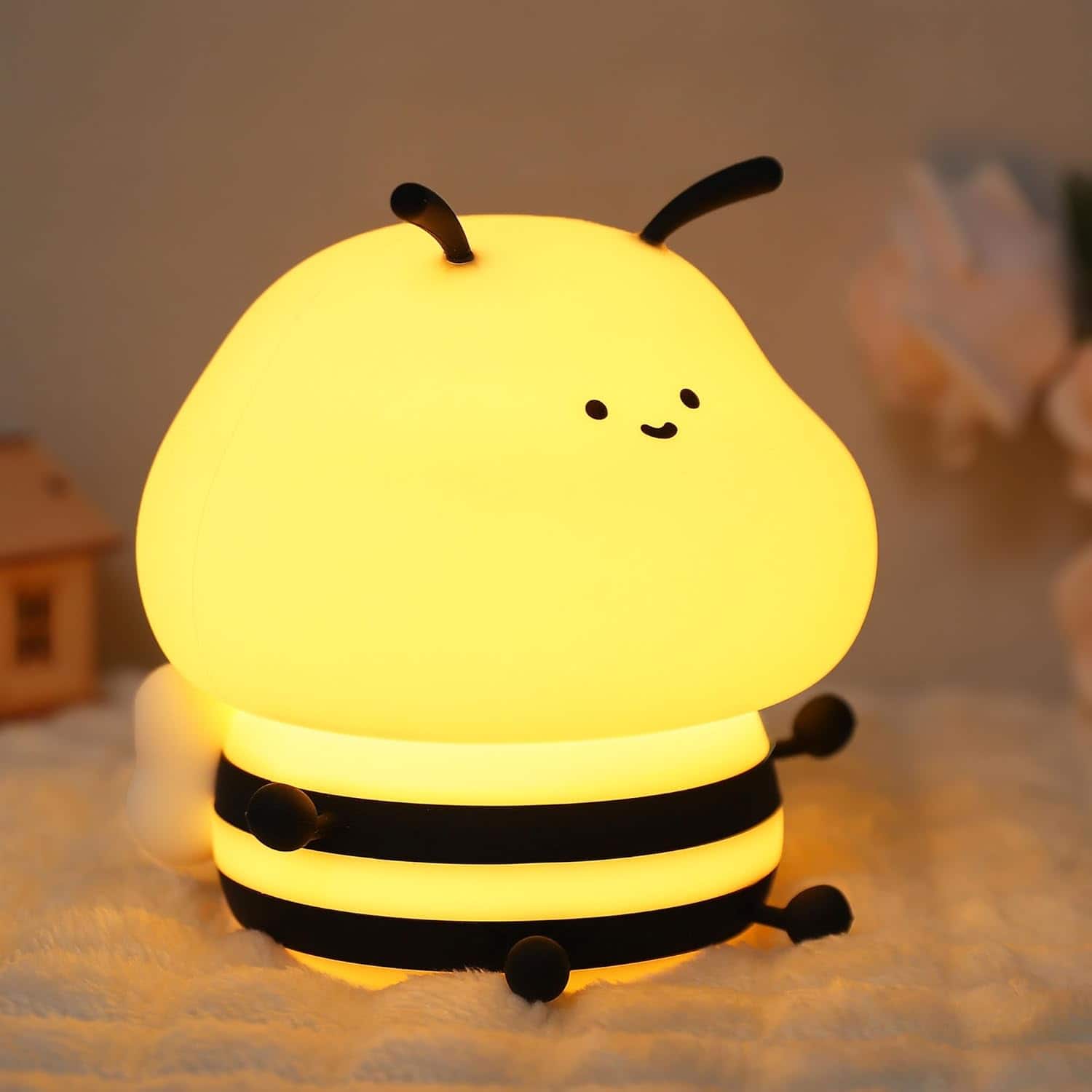 FINEAK - Cute Bee Night Light-Dimmable Tap Control Nursery Lamp for Kids - Bee-yellow