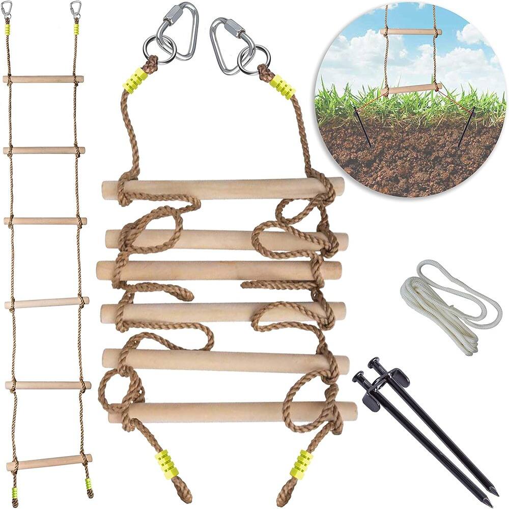 Front. MOSZAR LLC - Kids Climbing Rope Ladder, 6.5' x 16", Indoor/Outdoor Anchored Play Ladder.