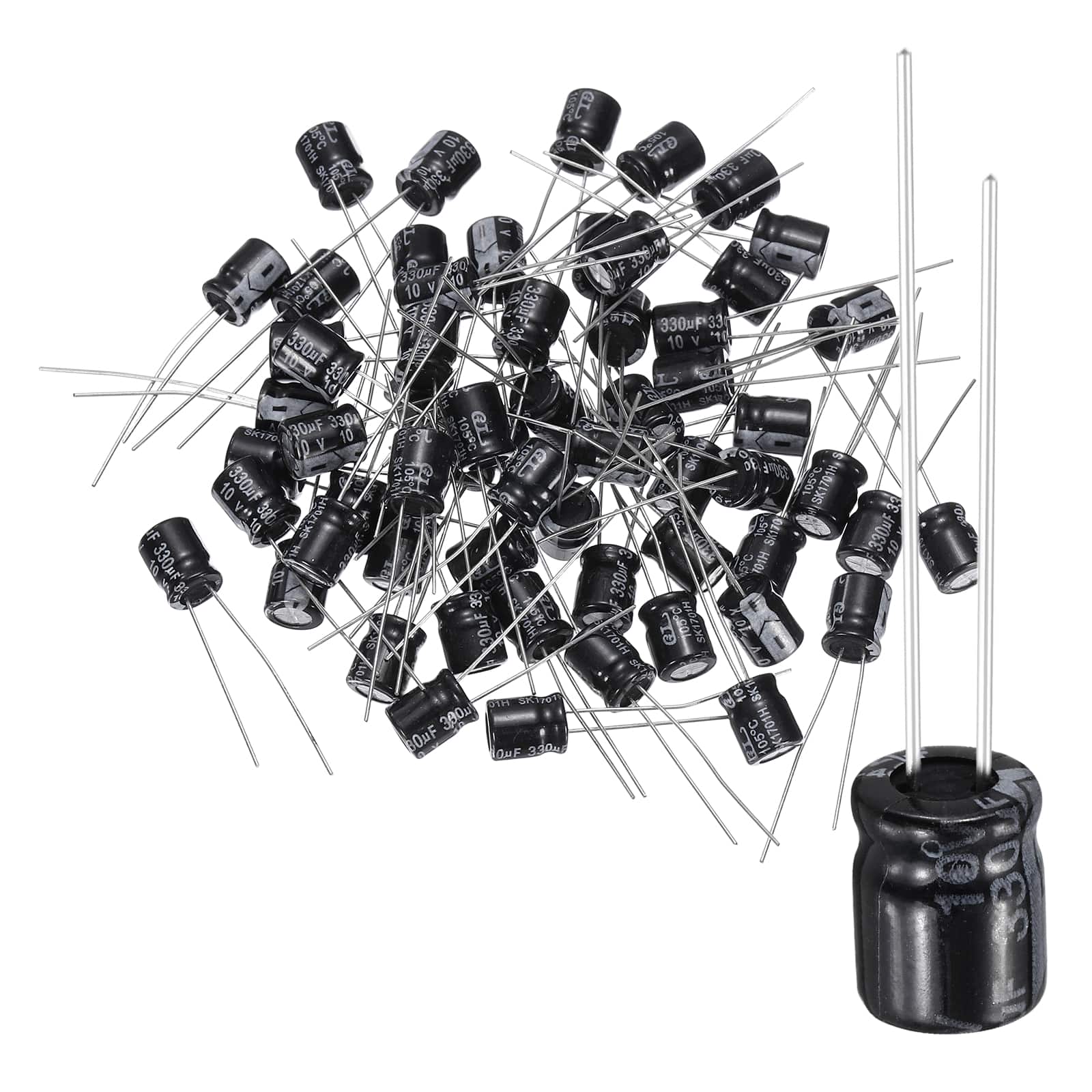 Unique Bargains - 330uF 10V 6x7mm Electrolytic Capacitor, 105C High Temp Radial Leads, for TVs/LCDs/VCD, 60pcs - Black price history on PriceWatchPro