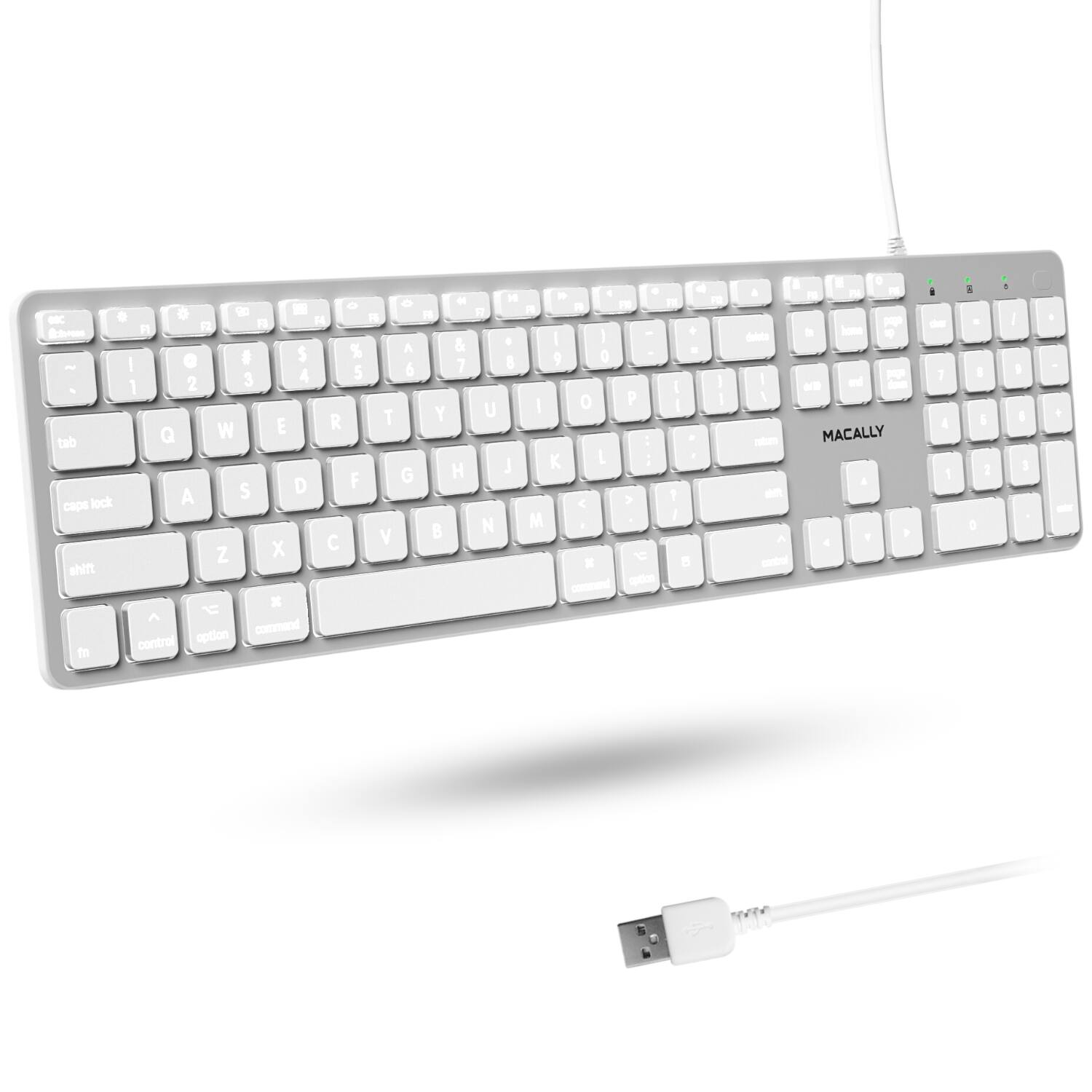 Macally - Backlit Wired Keyboard for Mac | Compatible Apple Keyboard with Numeric Keypad - Silver