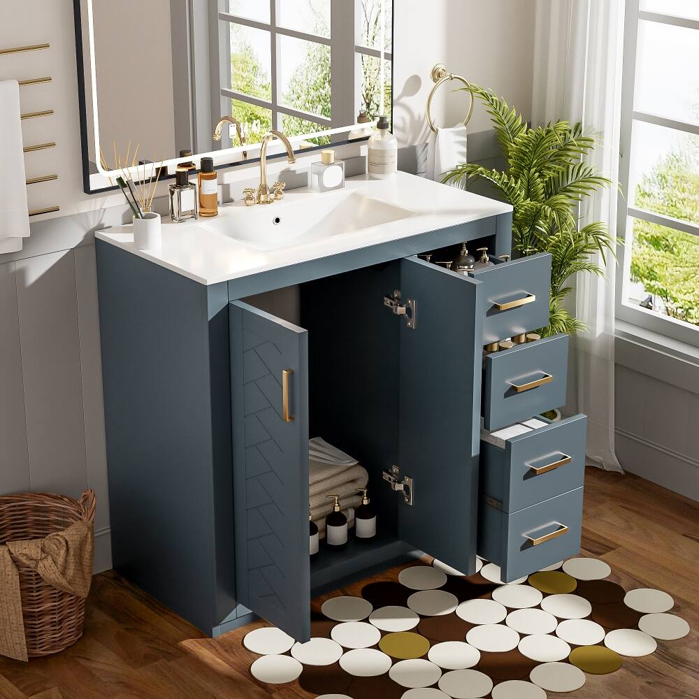 Angle. Loheer - Loheer 36 inch Bathroom Vanity with Sink Solid Wood Frame Blue - Blue.