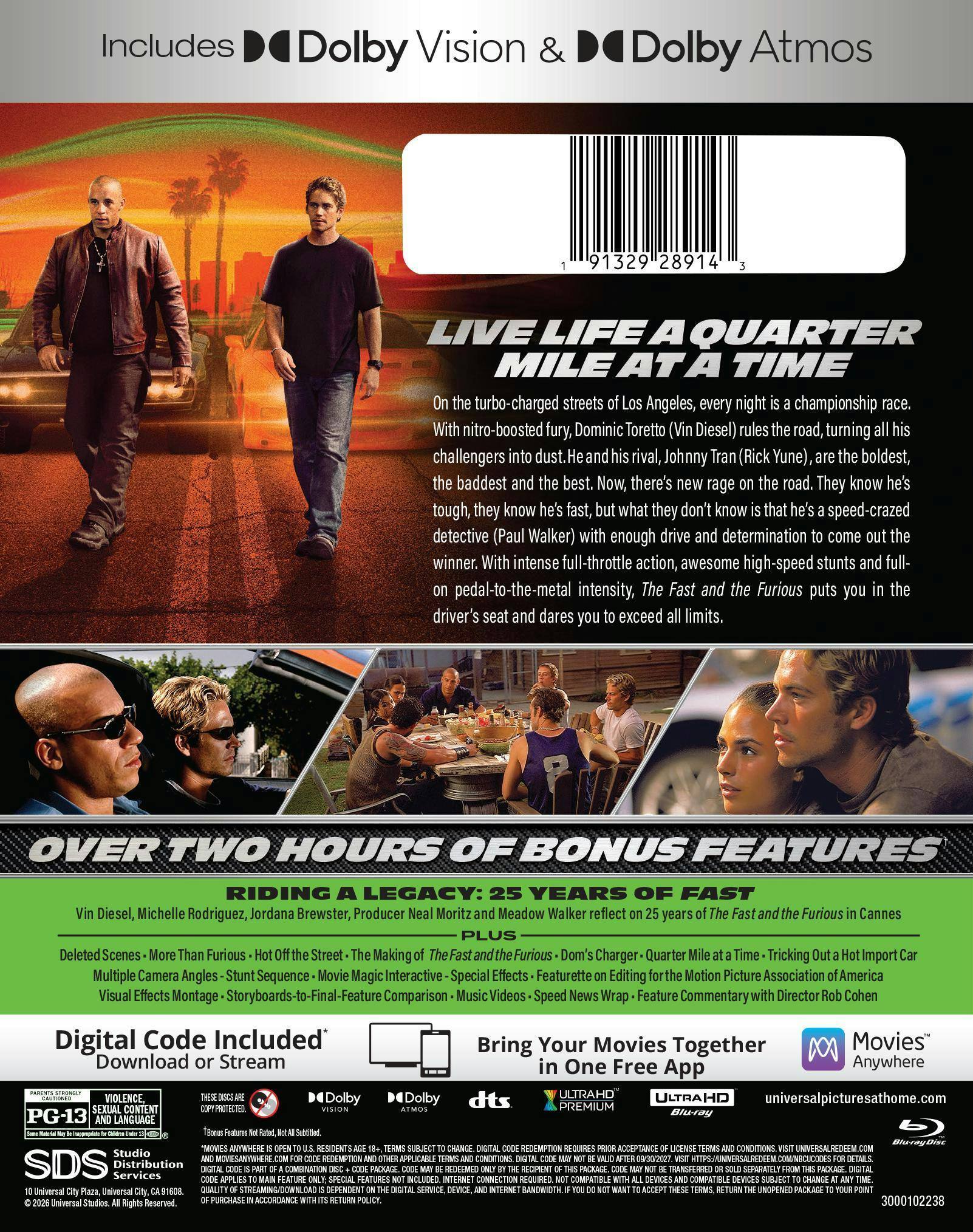 Back. The Fast and the Furious (25th Anniversary Edition)   - 4K Blu-Ray.