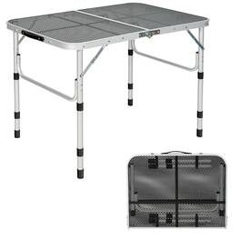 Gymax - Folding Grill Table for Camping Lightweight Aluminum Metal Grill Stand Table - Silver