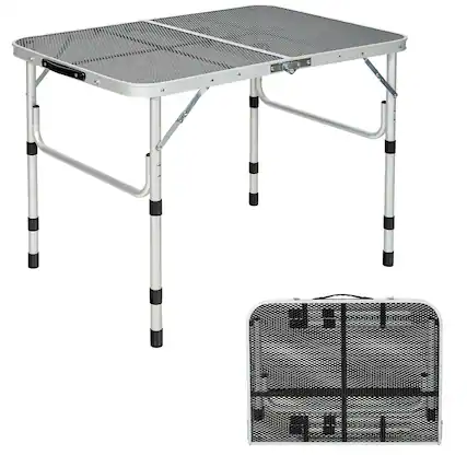 Front. Gymax - Gymax Folding Grill Table for Camping Lightweight Aluminum Metal Grill Stand Table - Silver.
