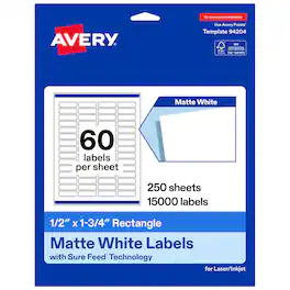 Avery - Avery® Matte Rectangle Labels, .5" x 1.75", 15,000 Labels - White