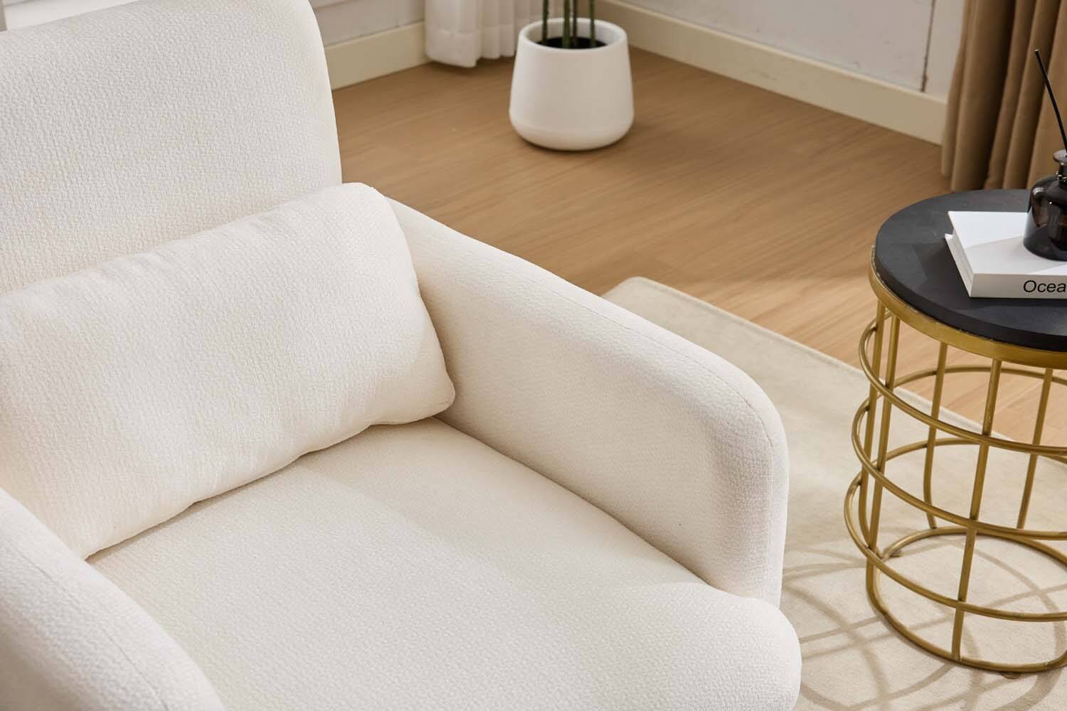 Alt View 1. Forest'nSky - Modern Office Chair in White Boucle Fabric - Upholstered Ergonomic Armchair for Desk & Lounge,Ancient White - Ancient White.