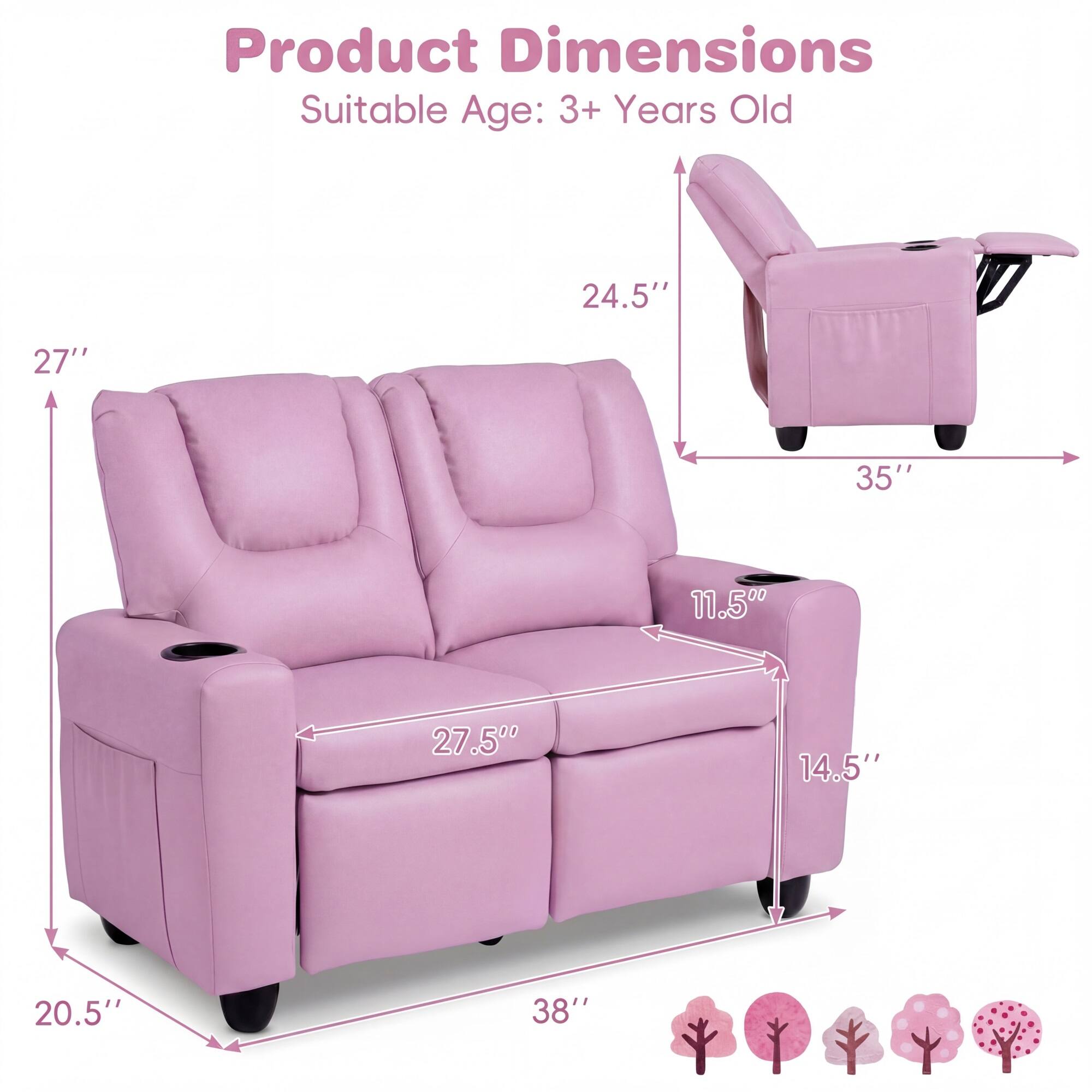 Product Dimensions  
Suitable Age: 3+ Years Old  

- 24.5"  
- 27"  
- 35"  
- 11.5"  
- 27.5"  
- 14.5"  
- 20.5"  
- 38"