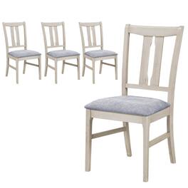 Costway - 4PCS Wooden Dining Chairs Fabric Upholstered Kitchen Chairs with High Curved - Gray + White