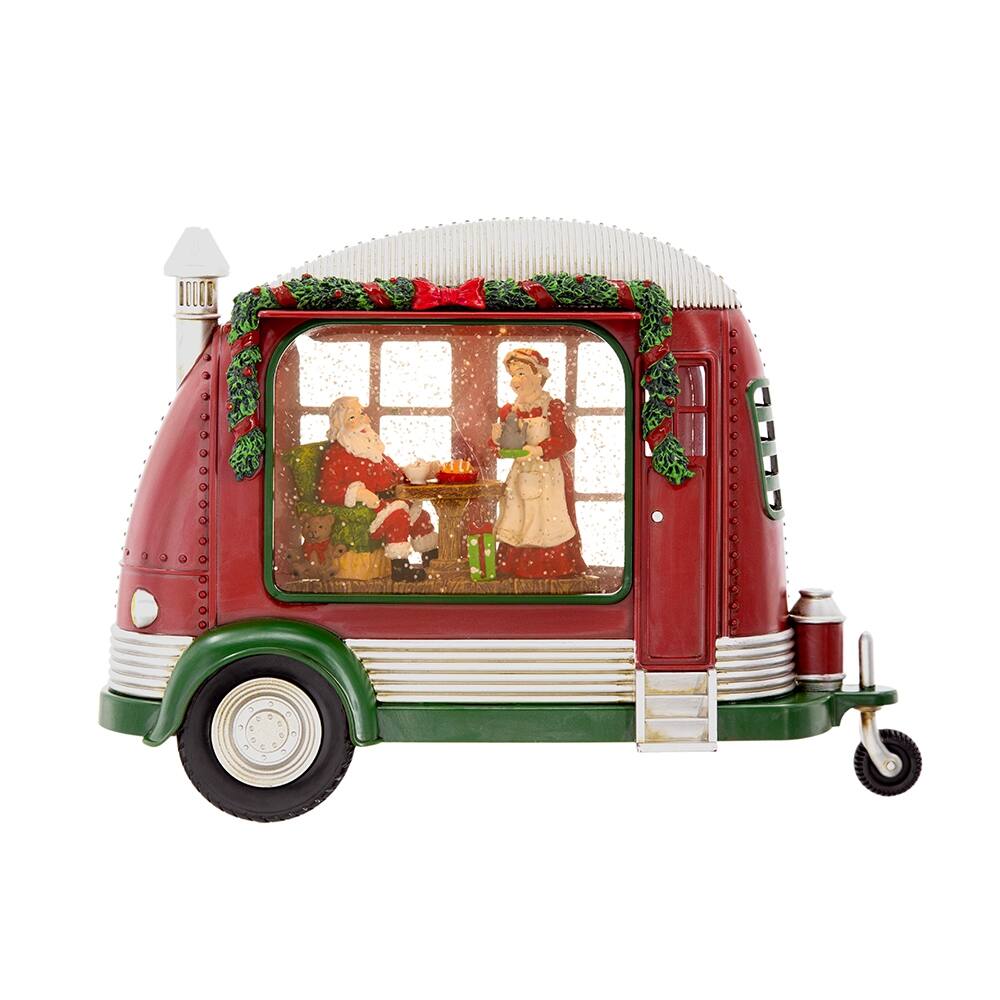 Alt View 1. Ecooso - 11.3x4.4x8 Inch Resin Camper with Santa Tea Time Scene, LED Lights, Water Spinning Effect, Christmas Decoration Gift - Red.