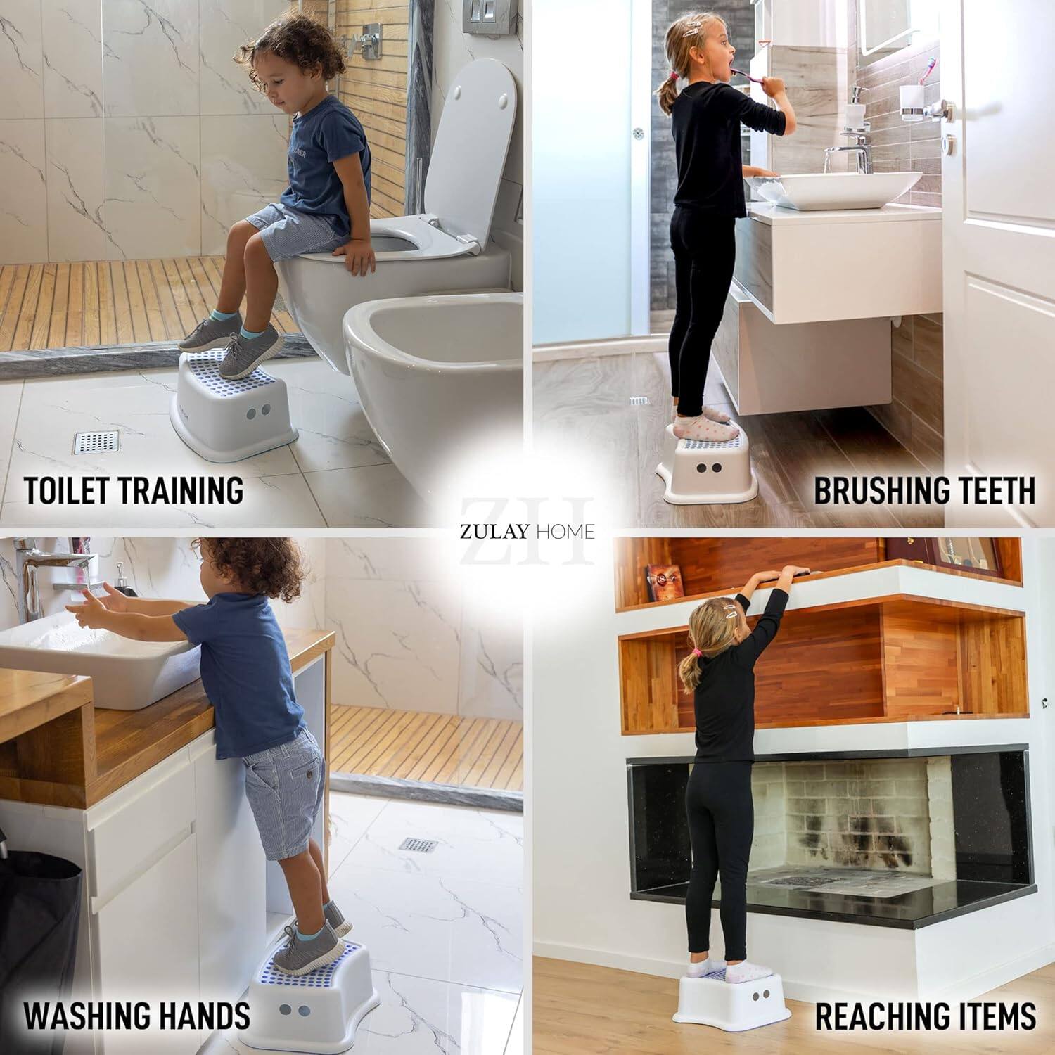 Alt View 2. Zulay Kitchen - Zulay Home Step Stools for Kids - Toddler Step Stool for Bathroom Sink with Anti-Slip Surface & Base - Dark Blue.