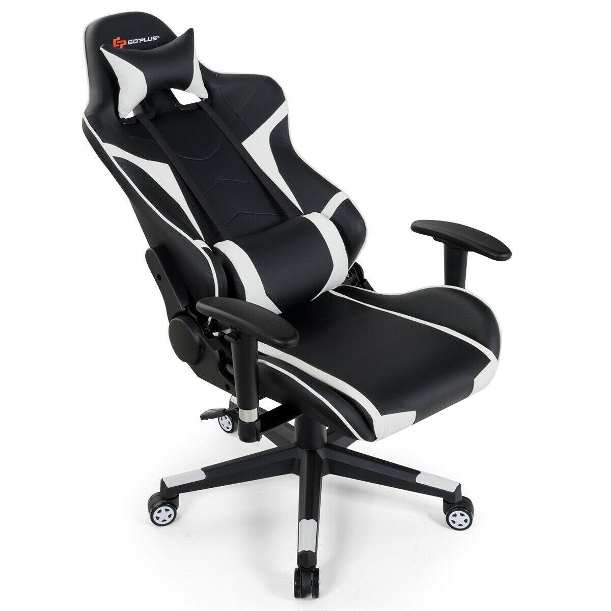 Alt View 3. WELLFOR - Reclining Swivel Massage Gaming Chair with Lumbar Support - White.
