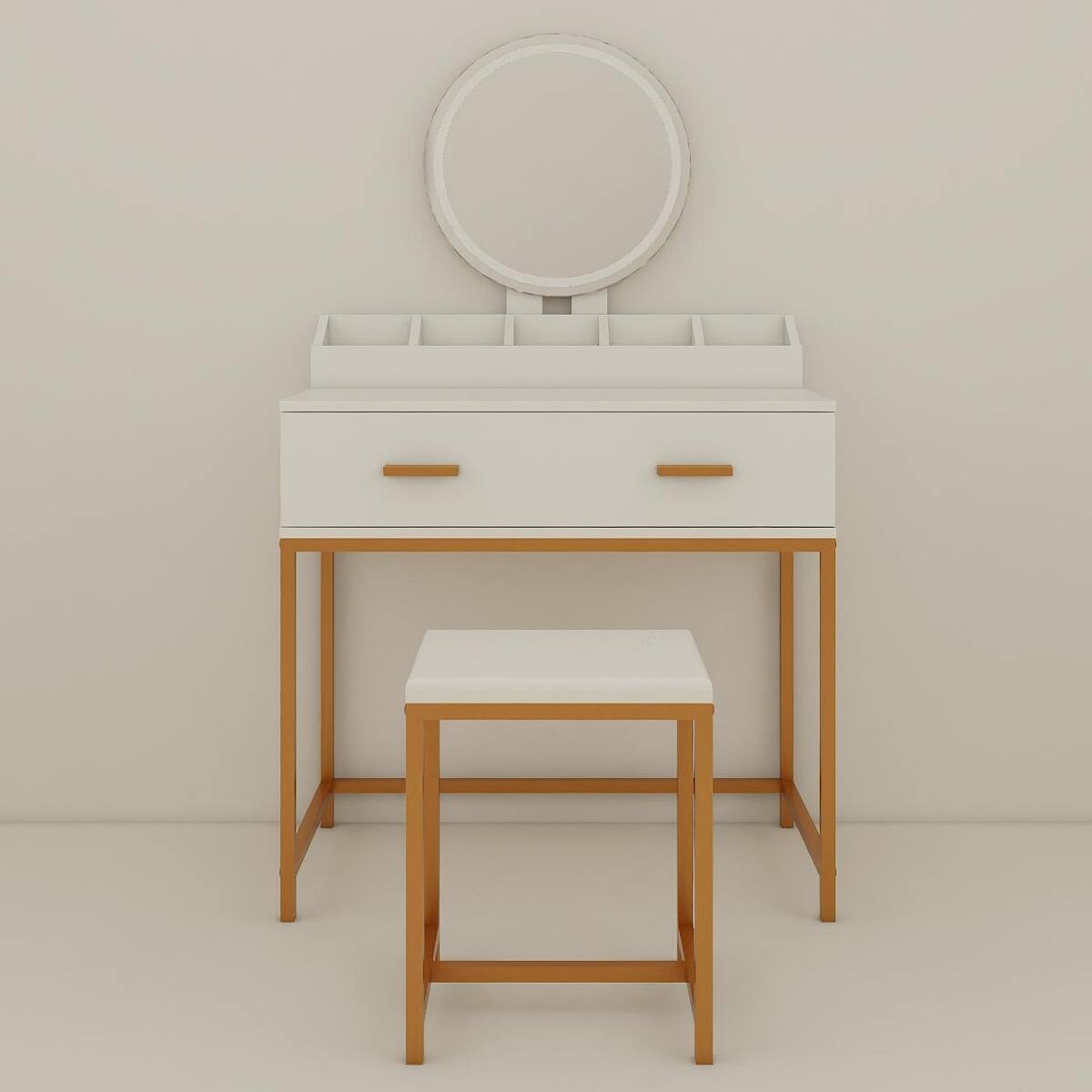 Alt View 9. Loheer - Loheer Makeup Vanity Set with Mirror and Stool, White and Gold, Compact - Ancient White.